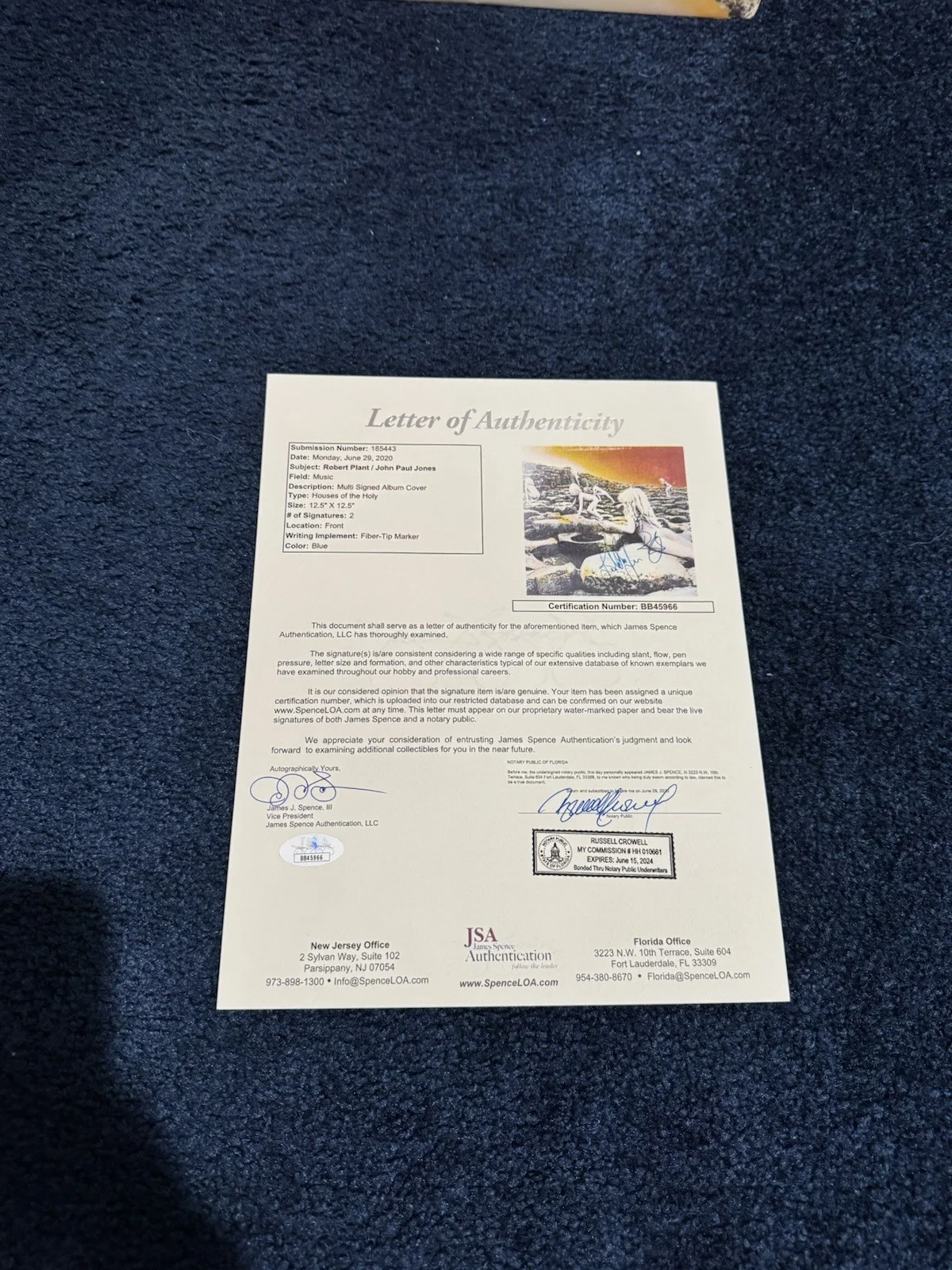 Nice Led Zeppelin Houses of Holy Signed Robert Plant + John Paul Jones JSA LOA, изображение 4