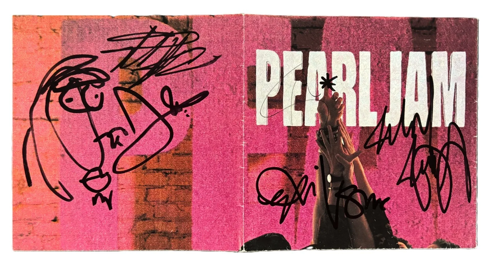 Pearl Jam Ten Signed CD Poster Vedder Gossard McCready Ament Sketch Beckett BAS, image 2