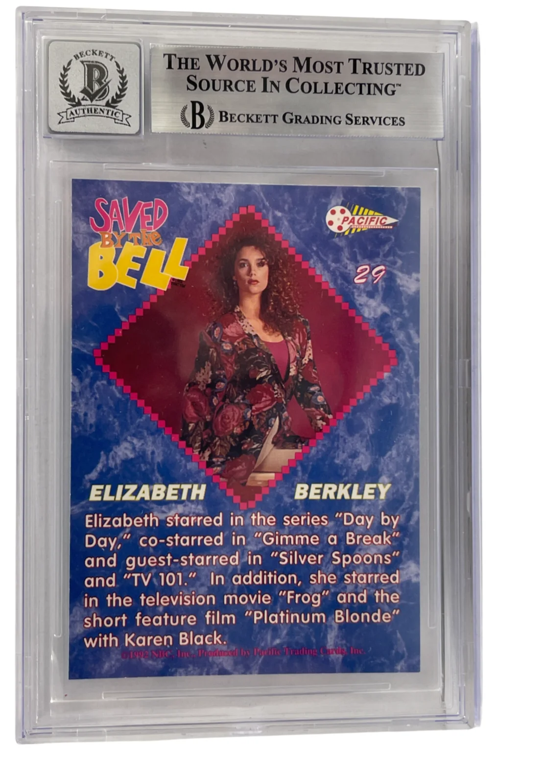 Elizabeth Berkley — Elizabeth Berkley Signed Saved by the Bell 1992 Pacific Card #29 Beckett Auto 10, изображение 2