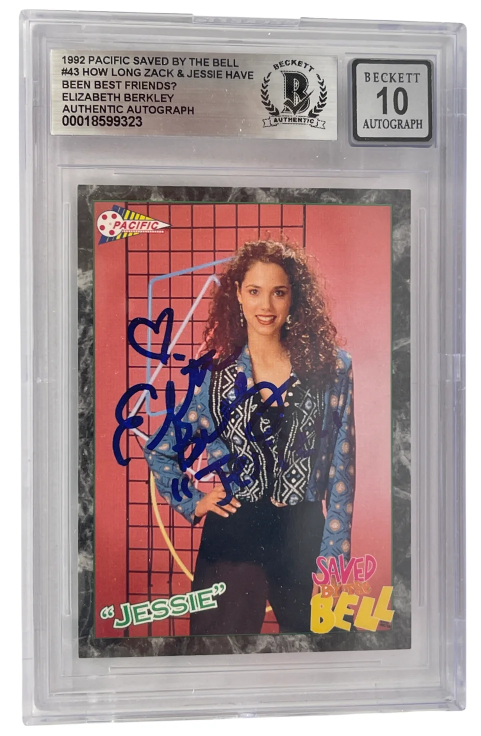 Elizabeth Berkley — Elizabeth Berkley Signed Saved by the Bell 1992 Pacific Card #43 Beckett Auto 10