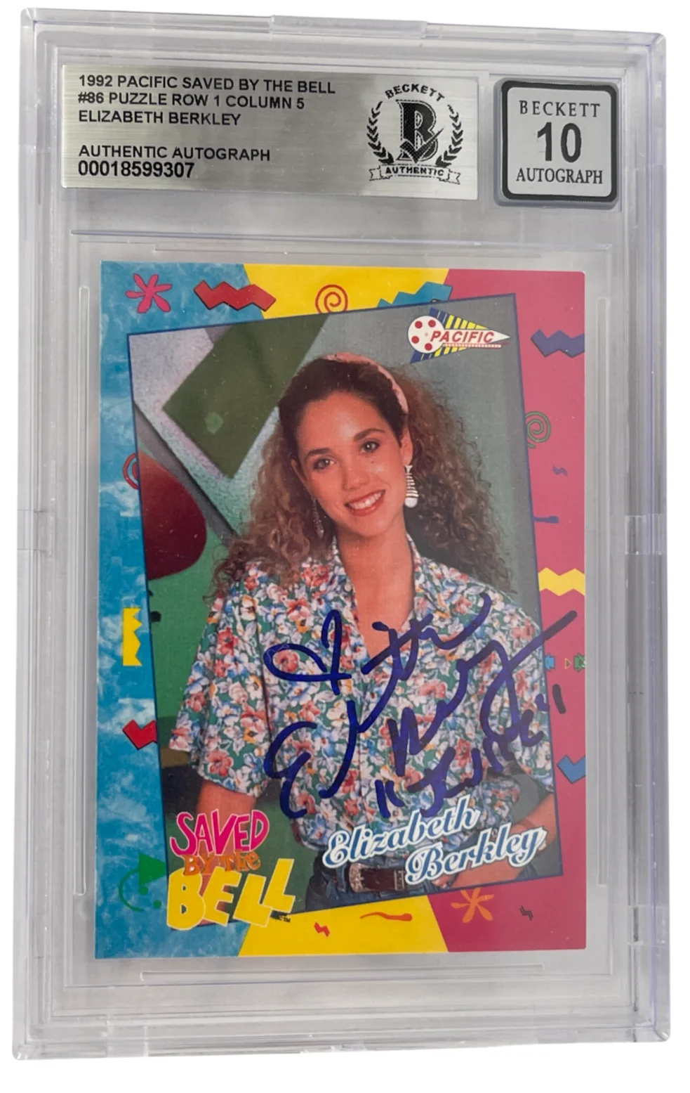 Elizabeth Berkley — Elizabeth Berkley Signed Saved by the Bell 1992 Pacific Card #86 Beckett Auto 10