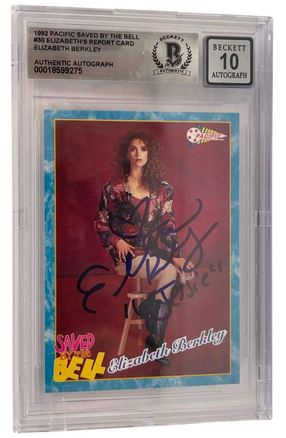 Elizabeth Berkley — Elizabeth Berkley Signed Saved by the Bell 1992 Pacific Card #30 Beckett Auto 10