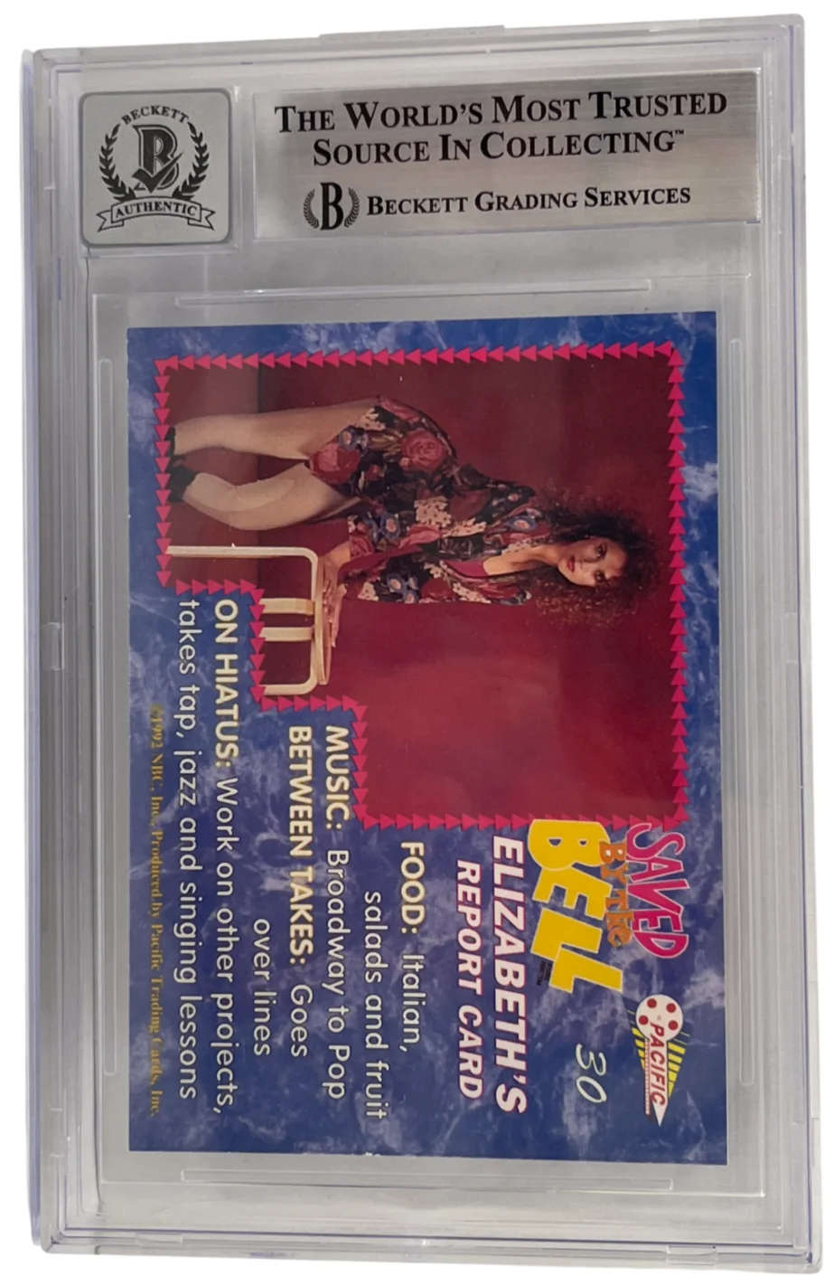 Elizabeth Berkley — Elizabeth Berkley Signed Saved by the Bell 1992 Pacific Card #30 Beckett Auto 10, image 2