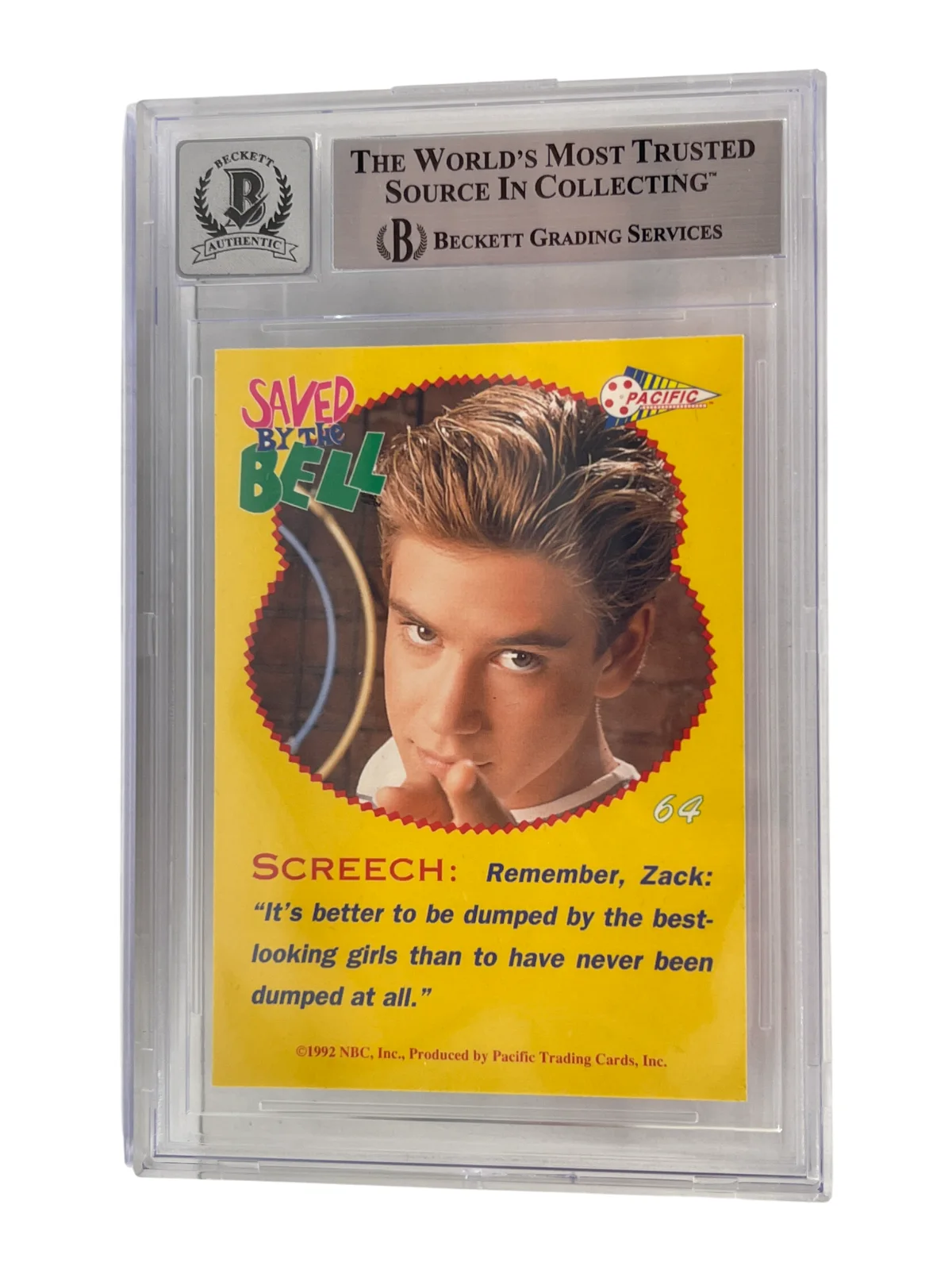Mark-Paul Gosselaar — Mark-Paul Gosselaar Signed Saved by the Bell 1992 Pacific Card #64 Beckett 10, image 3