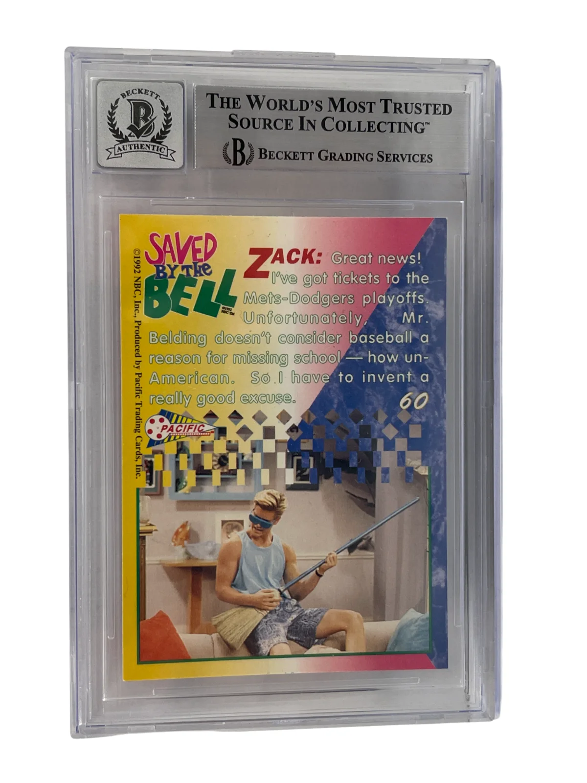 Mark-Paul Gosselaar — Mark-Paul Gosselaar Signed Saved by the Bell 1992 Pacific Card #60 Beckett 10, image 3