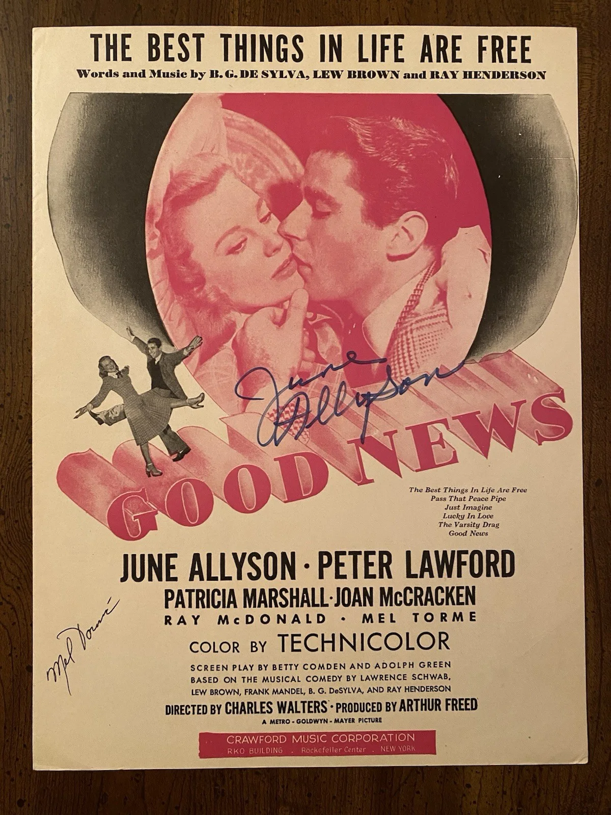 June Allyson — June Allyson Signed Autographed Vintage Sheet Music With COA Good News