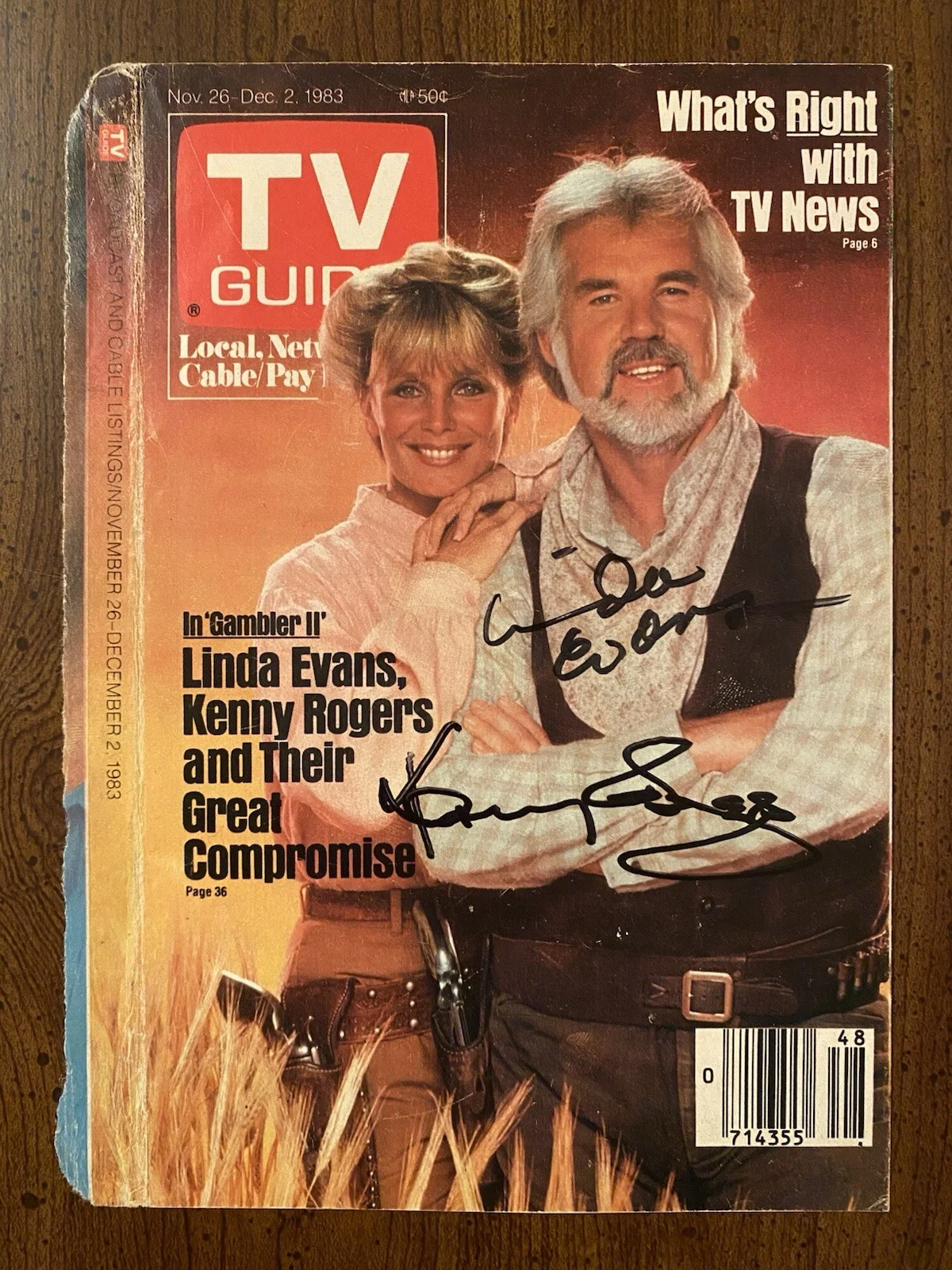 Kenny Rogers, Linda Evans — Kenny Rogers Linda Evans Signed Autographed TV Guide With COA The Gambler