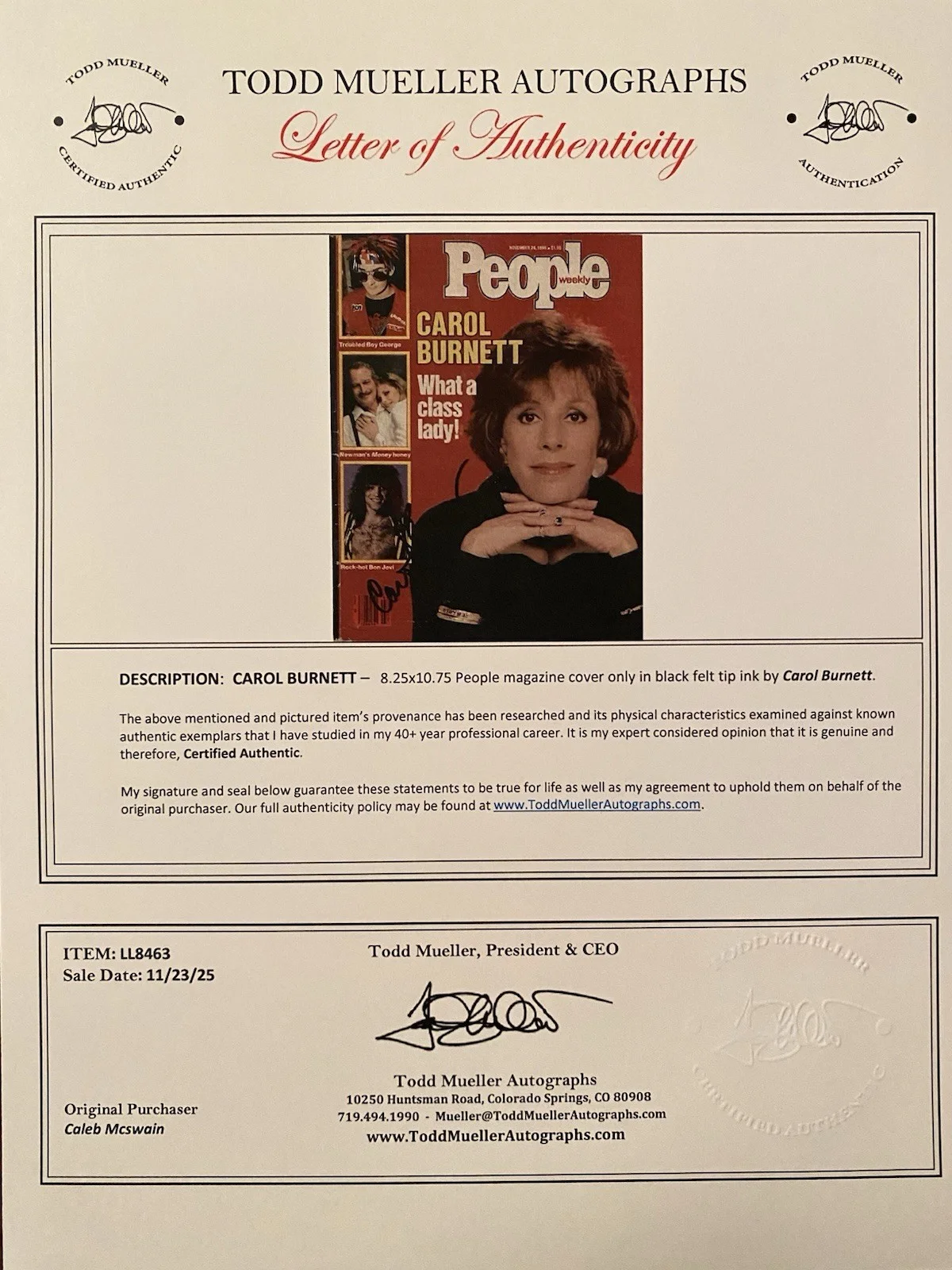 Carol Burnett — Carol Burnett Signed Autographed People Magazine With COA The Carol Burnett Show, image 4