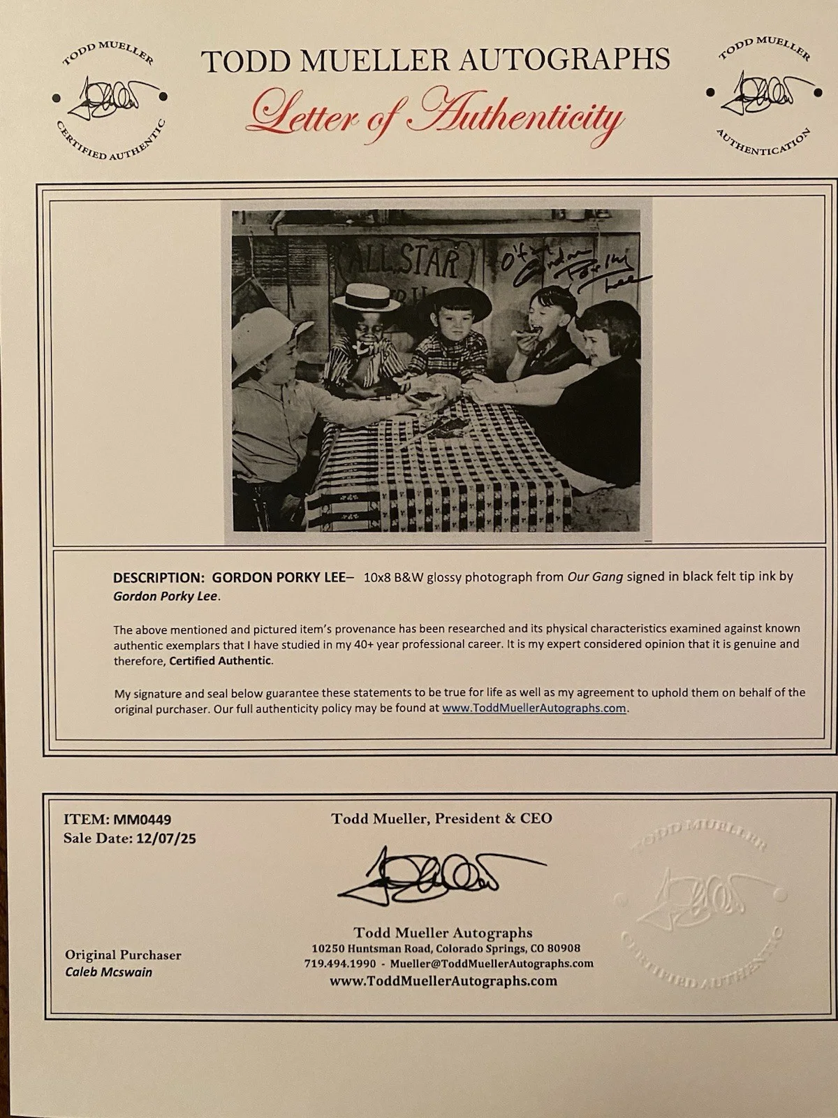 Gordon Porky Lee — Gordon Porky Lee Signed Autographed Photo With COA Our Gang The Little Rascals, изображение 4