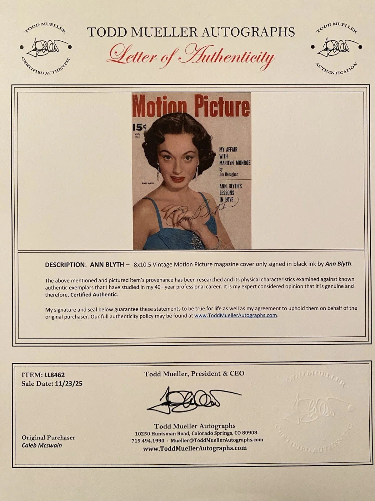 Ann Blyth — Ann Blyth Signed Autographed Vintage Motion Picture Magazine With COA, изображение 4