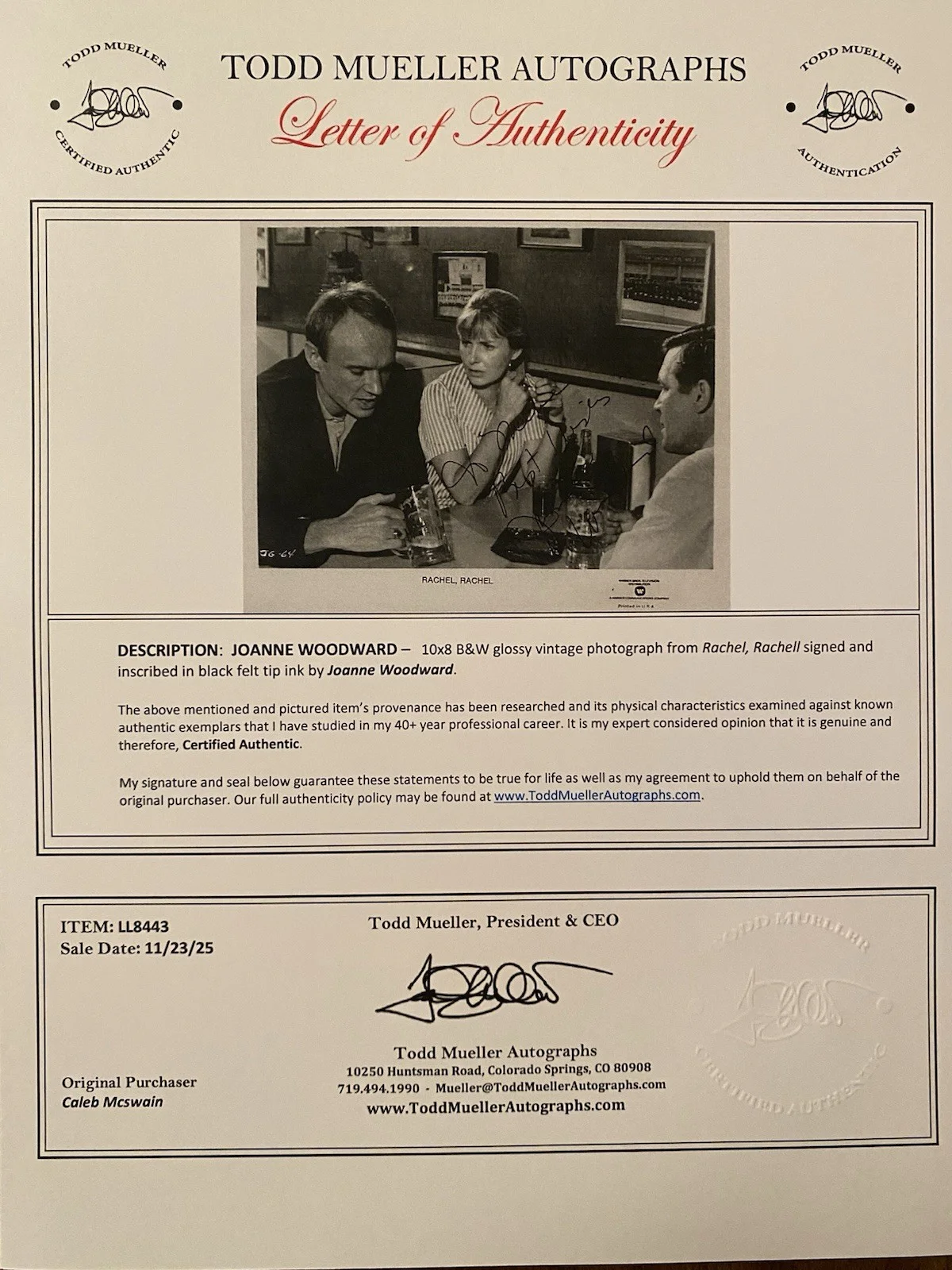 Joanne Woodward — Joanne Woodward Signed Autographed 10x8 Photo With COA Rachel Rachel, изображение 4
