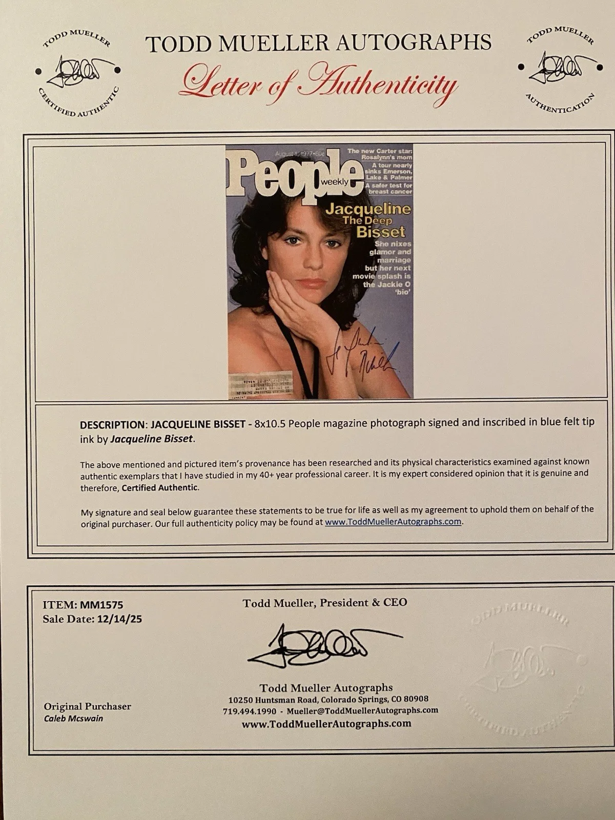 Jacqueline Bisset — Jacqueline Bisset Signed Autographed People Magazine With COA Bullitt The Hard R, изображение 4