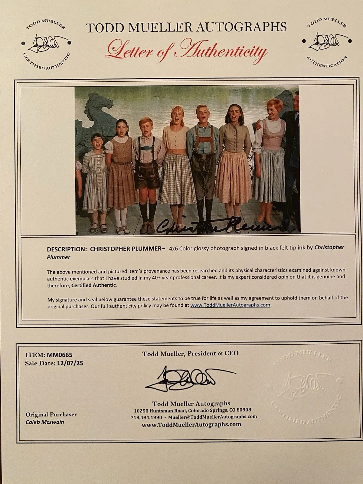 Christopher Plummer — Christopher Plummer Signed Autographed Photo The Sound Of Music With COA, image 4