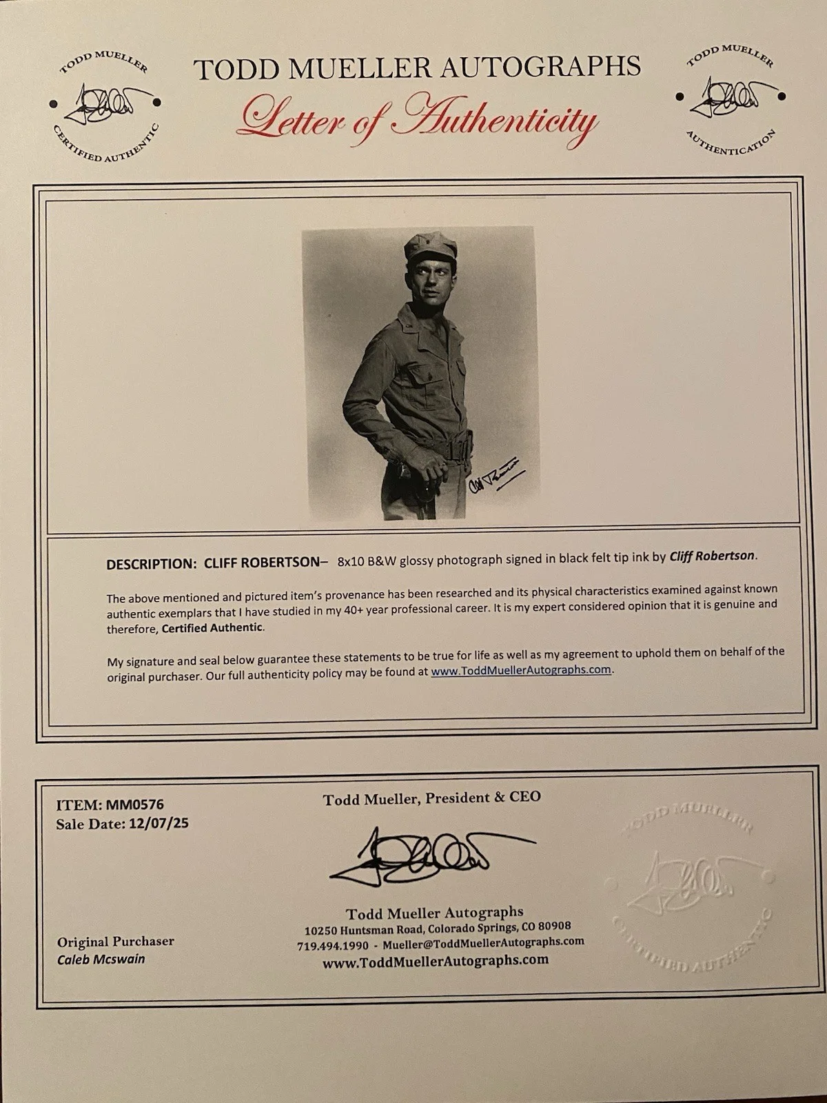 Cliff Robertson — Cliff Robertson Signed Autographed 8x10 Photo With COA PT 109 John F Kennedy, image 4