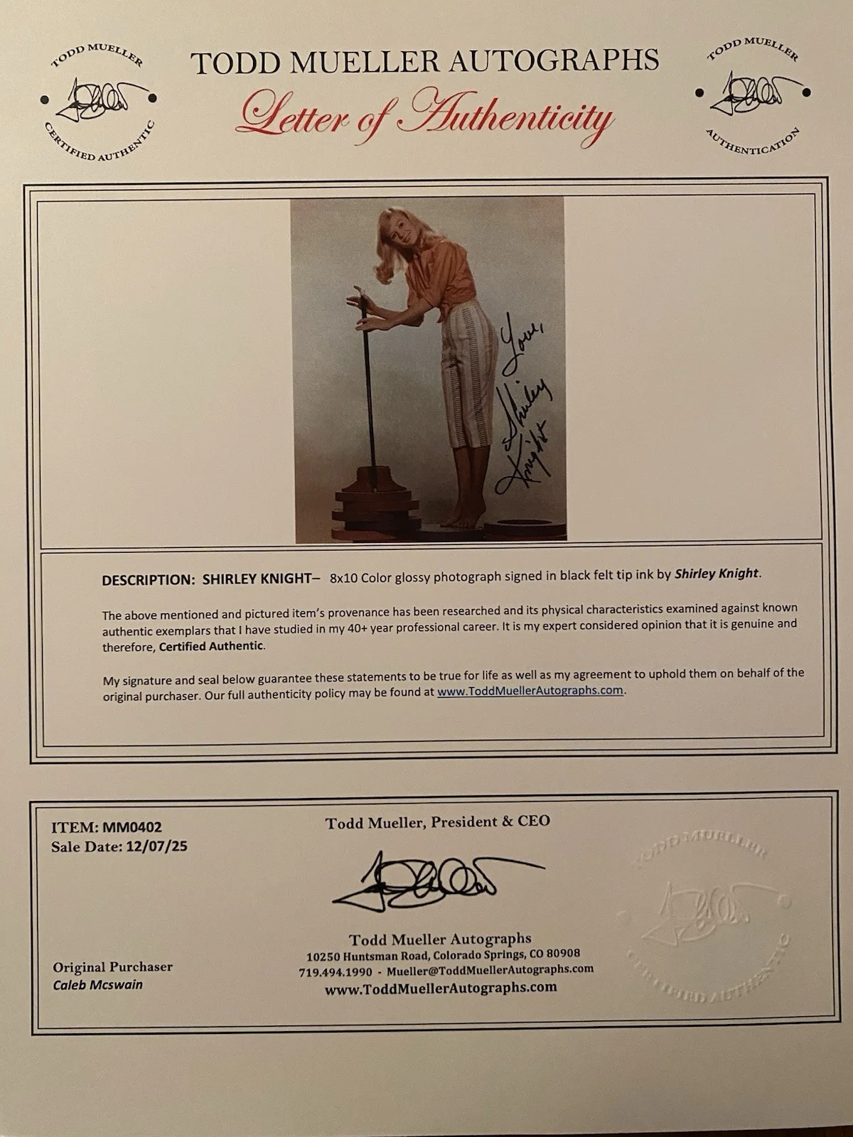 Shirley Knight — Shirley Knight Signed Autographed Photo With COA Sweet Bird Of Youth The Group, изображение 4