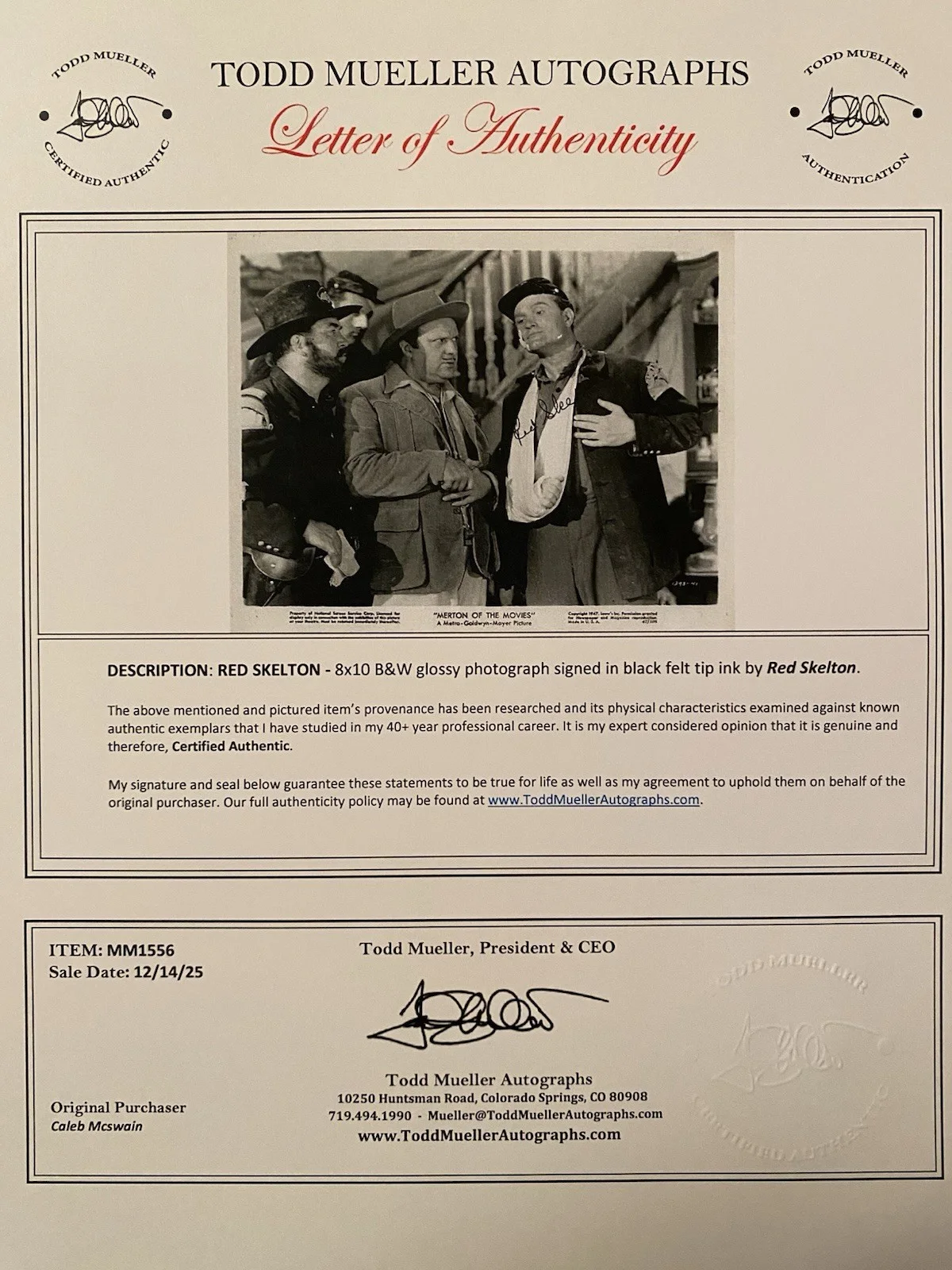 Red Skelton — Red Skelton Signed Autographed Photo With COA Merton Of The Movies, изображение 4