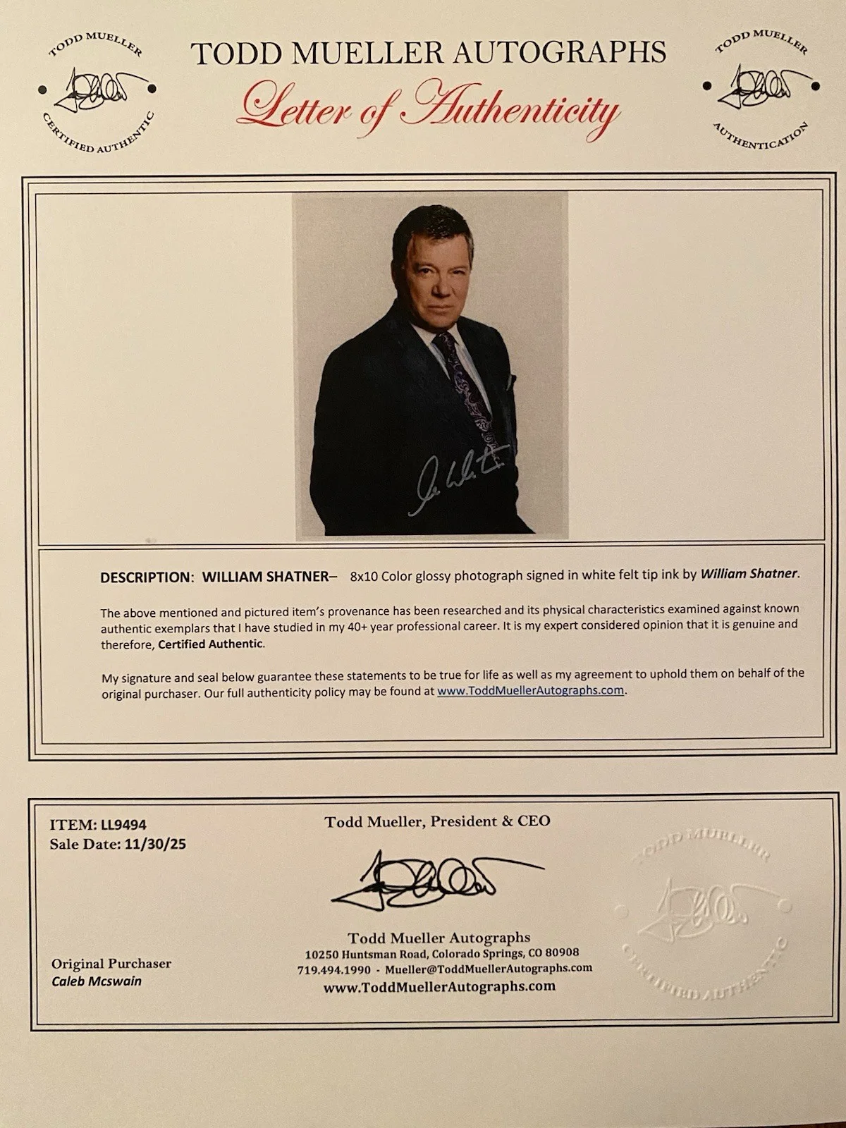 William Shatner — William Shatner Signed Autographed 8x10 Photo With COA Boston Legal, image 4