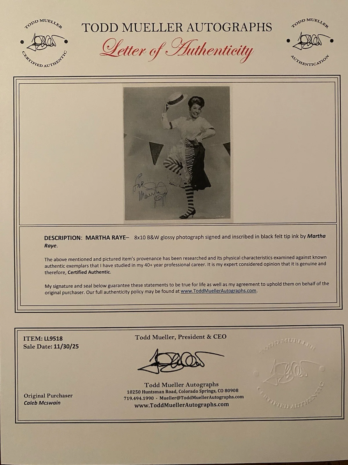 Martha Raye — Martha Raye Signed Autographed 8x10 Photo With COA Billy Rose Jumbo, image 5