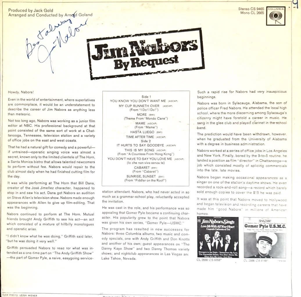 JIM NABORS HAND SIGNED AUTOGRAPH LP ALBUM "JIM NABORS BY REQUEST", image 2