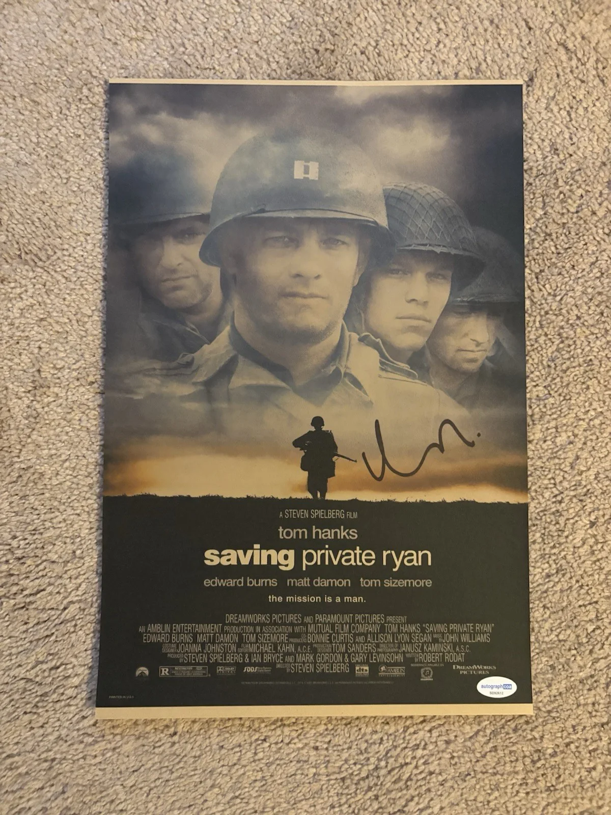 Matt Damon — Matt Damon Signed Autographed 11x17 Saving Private Ryan Movie Poster Print ACOA!, image 2