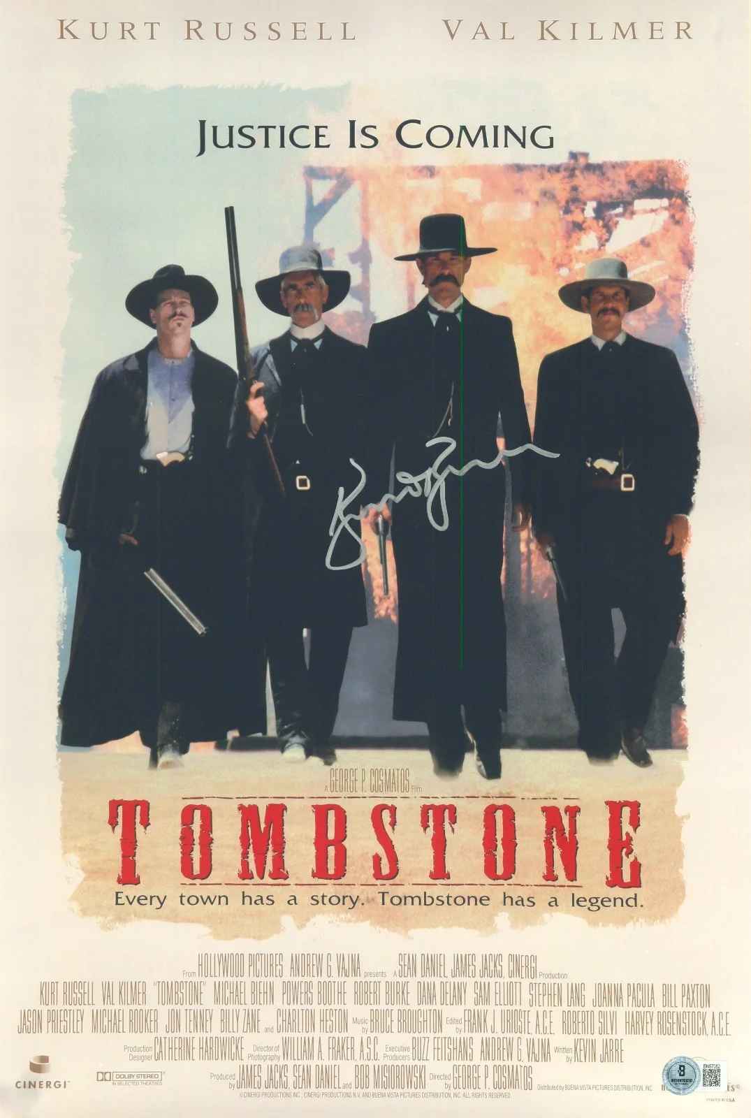 KURT RUSSELL — KURT RUSSELL SIGNED AUTOGRAPH TOMBSTONE 12X18 MINI MOVIE POSTER BECKETT BAS