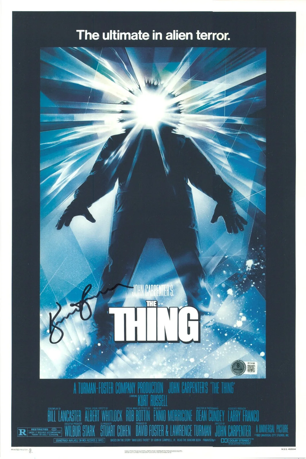 KURT RUSSELL — KURT RUSSELL SIGNED AUTOGRAPH THE THING 12X18 MINI MOVIE POSTER BECKETT BAS