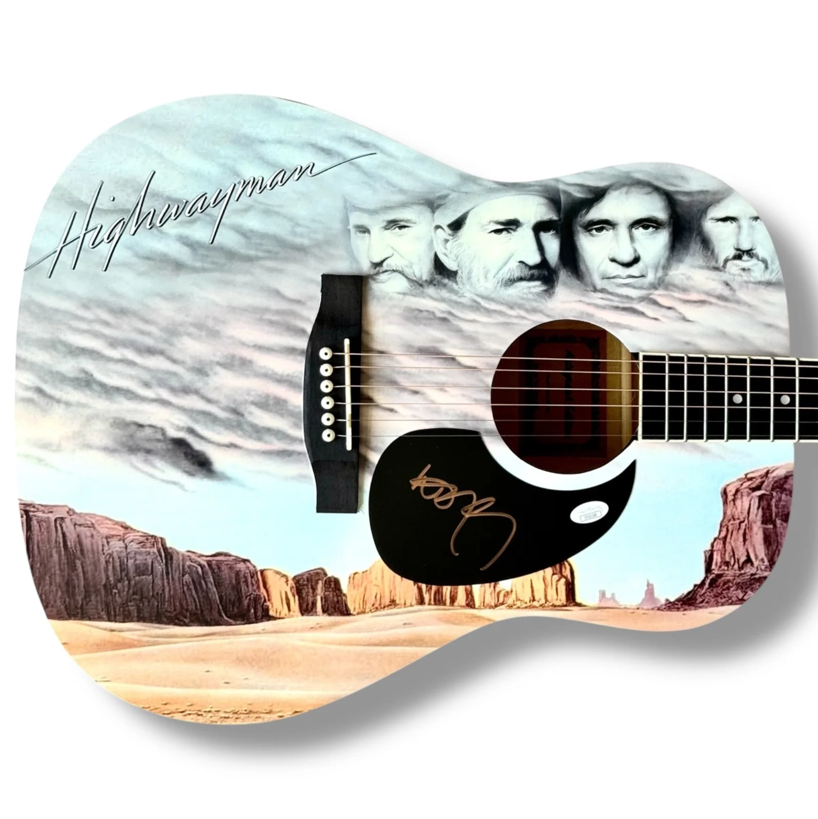 The Highwaymen Signed Guitar JSA COA Johnny Cash Willie Nelson Jennings Kris, image 3