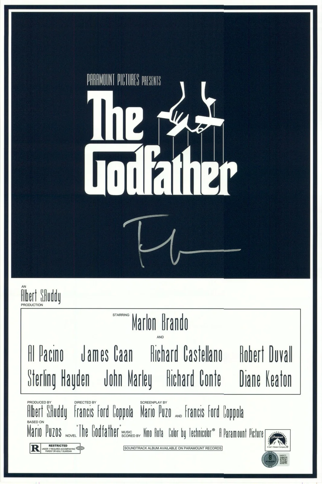 FRANCIS FORD COPPOLA — FRANCIS FORD COPPOLA SIGNED AUTO THE GODFATHER 12X18 PHOTO POSTER BAS BECKETT