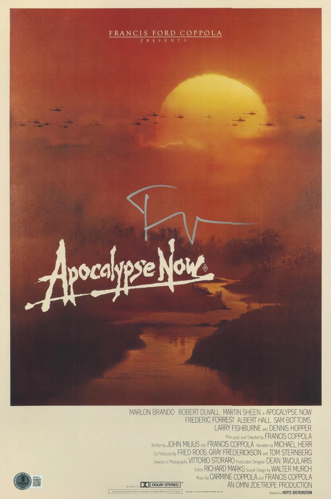 FRANCIS FORD COPPOLA — FRANCIS FORD COPPOLA SIGNED AUTO APOCALYPSE NOW 12X18 PHOTO POSTER BAS BECKETT