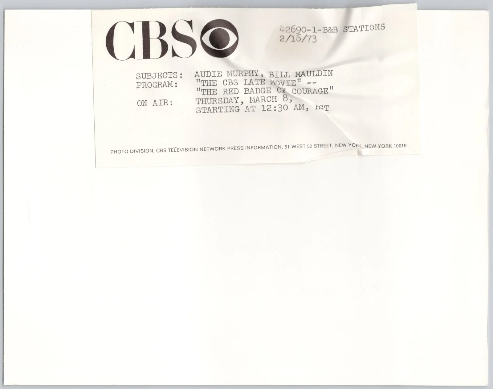 Audie Murphy & Bill Mauldin Photograph Red Badge Courage CBS Movie Still Photo, изображение 2