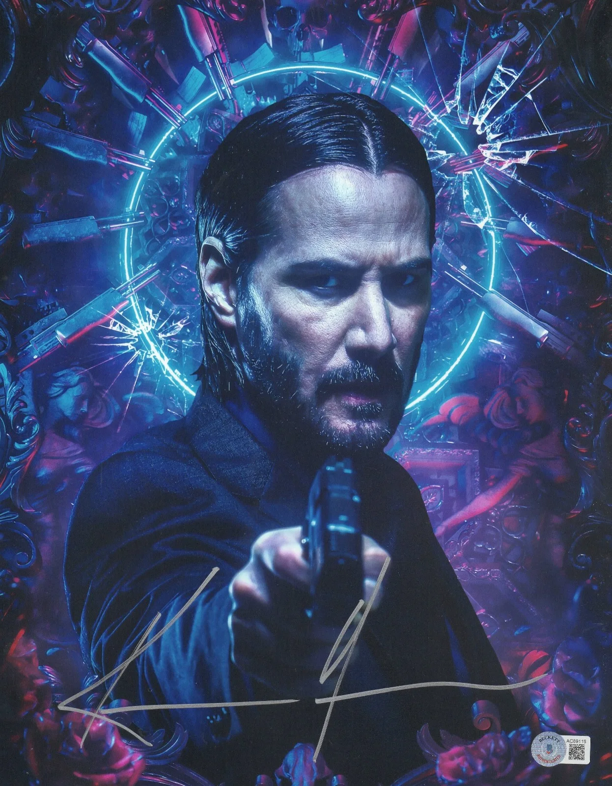 KEANU REEVES — KEANU REEVES SIGNED AUTOGRAPH JOHN WICK 11X14 PHOTO BECKETT BAS