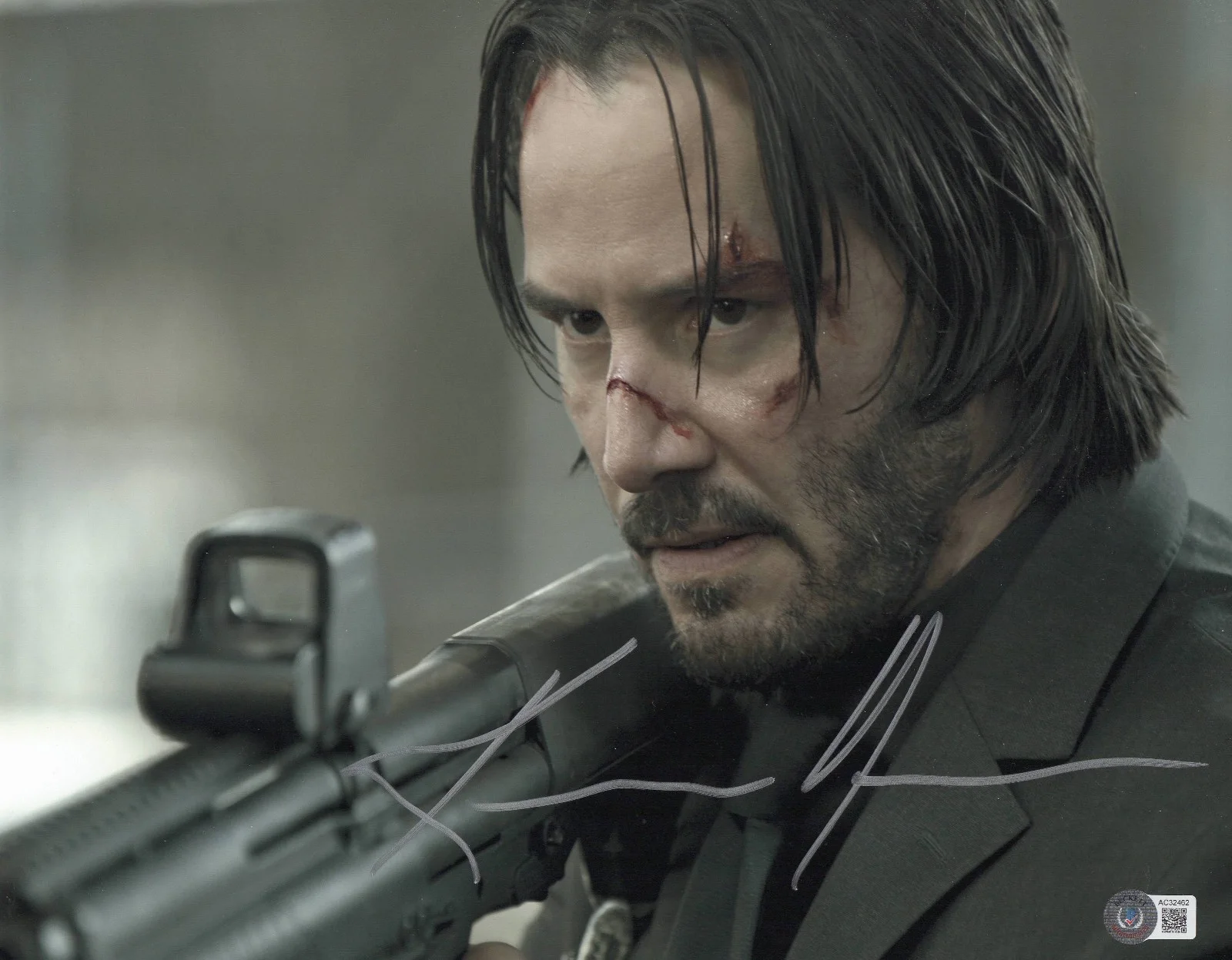KEANU REEVES — KEANU REEVES SIGNED AUTOGRAPH JOHN WICK 11X14 PHOTO BECKETT BAS