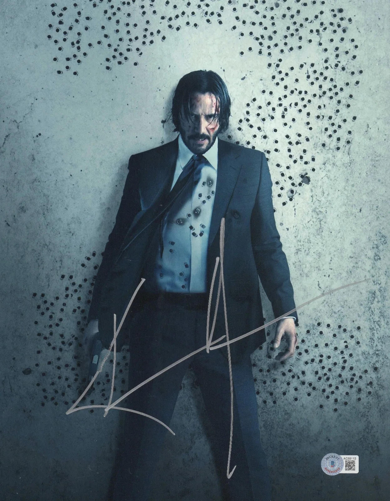 KEANU REEVES — KEANU REEVES SIGNED AUTOGRAPH JOHN WICK 11X14 PHOTO BECKETT BAS