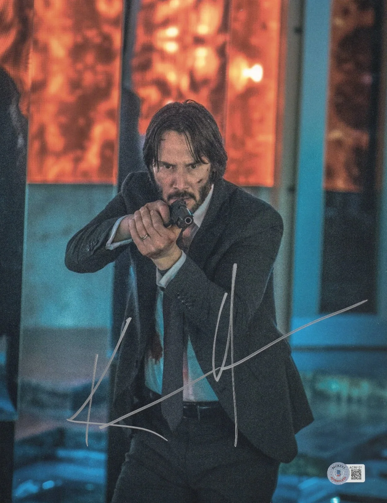 KEANU REEVES — KEANU REEVES SIGNED AUTOGRAPH JOHN WICK 11X14 PHOTO BECKETT BAS
