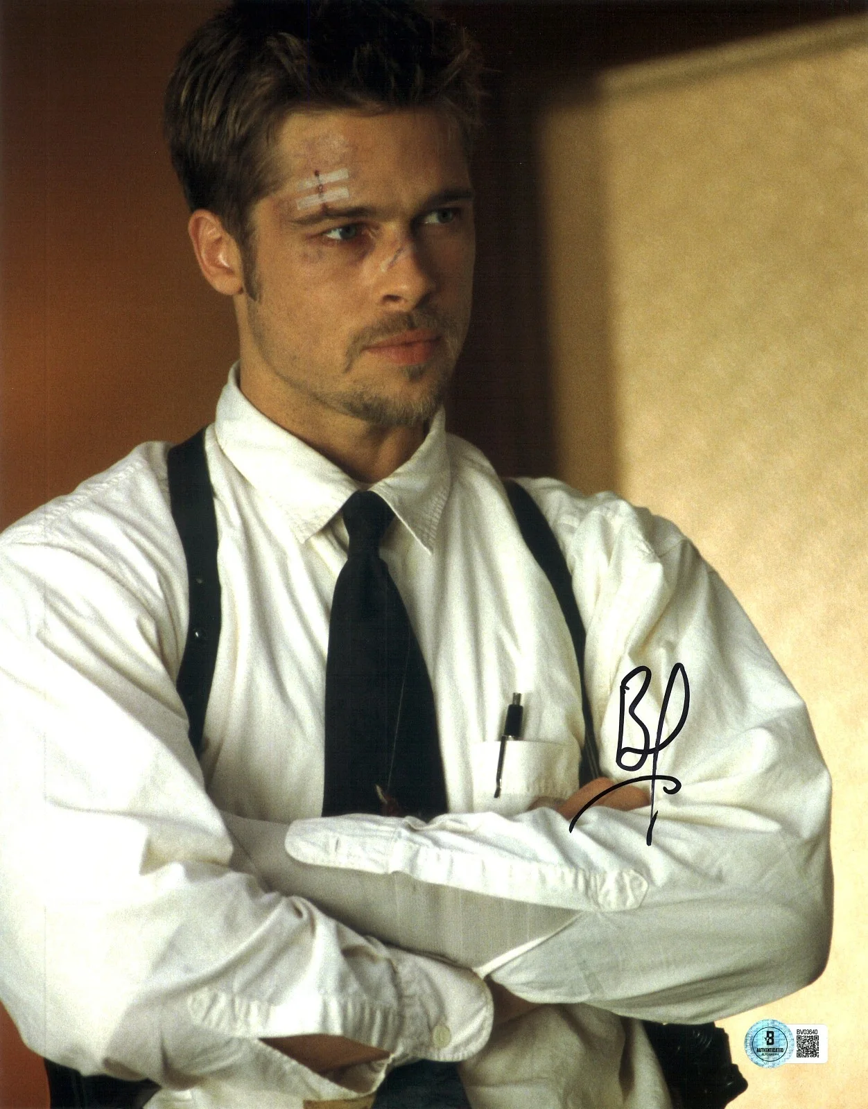 BRAD PITT — BRAD PITT SIGNED AUTOGRAPH 11X14 PHOTO SEVEN BAS BECKETT