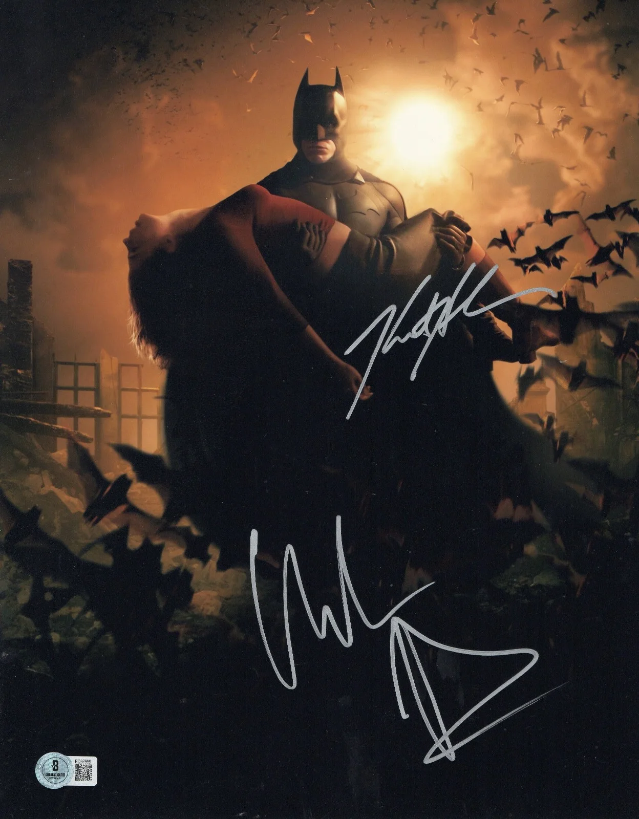 CHRISTIAN BALE KATIE HOLMES — Christian Bale Katie Holmes Signed Auto The Dark Knight 11X14 Photo BAS Beckett