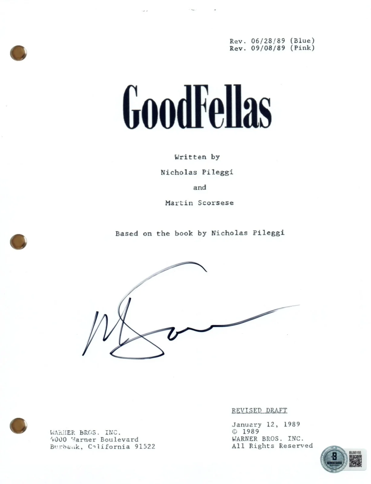 Martin Scorsese — Martin Scorsese Goodfellas Signed Autograph Movie Script Screenplay Beckett COA, изображение 2