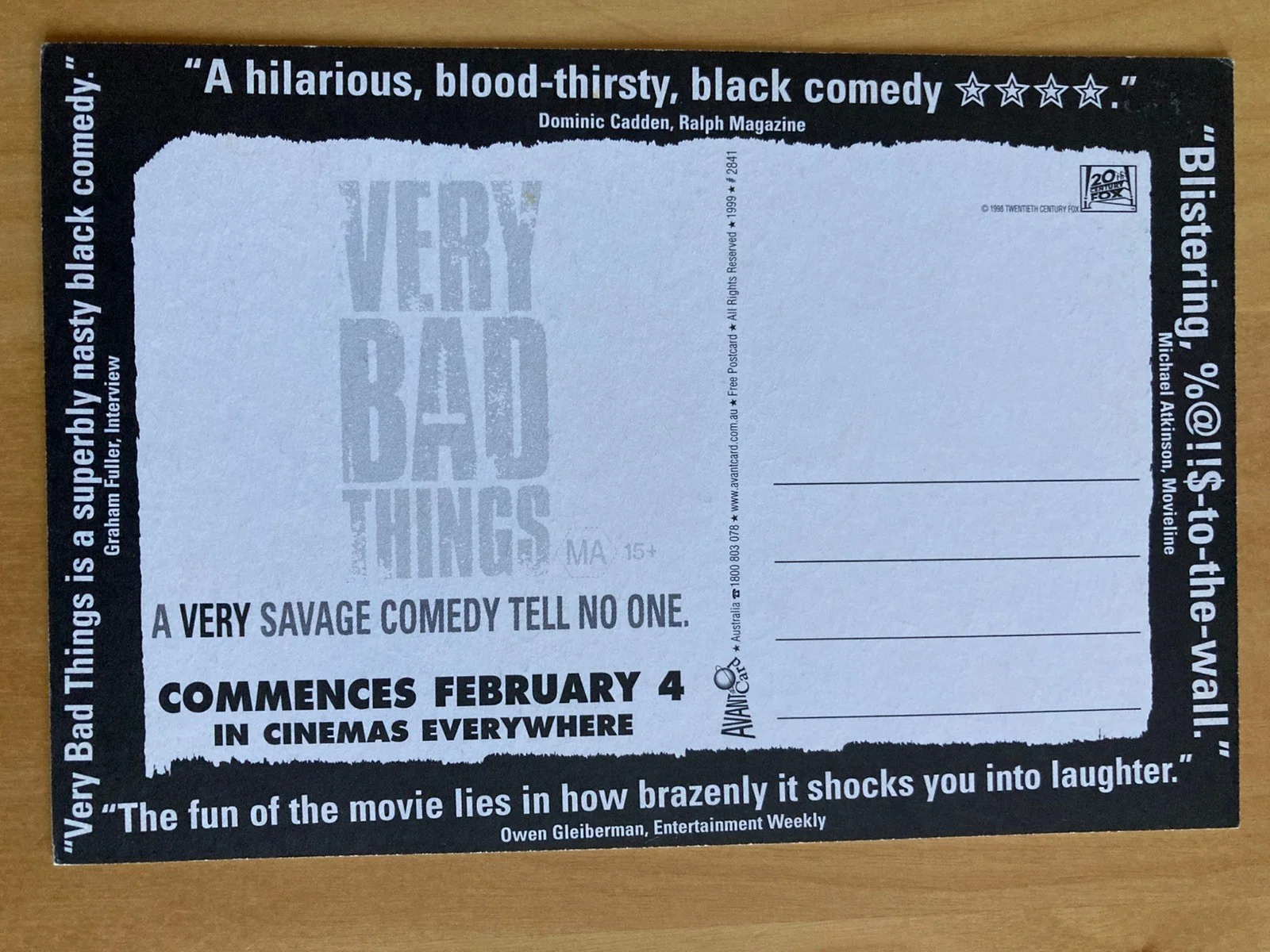 Very Bad Things promotional postcard, image 2