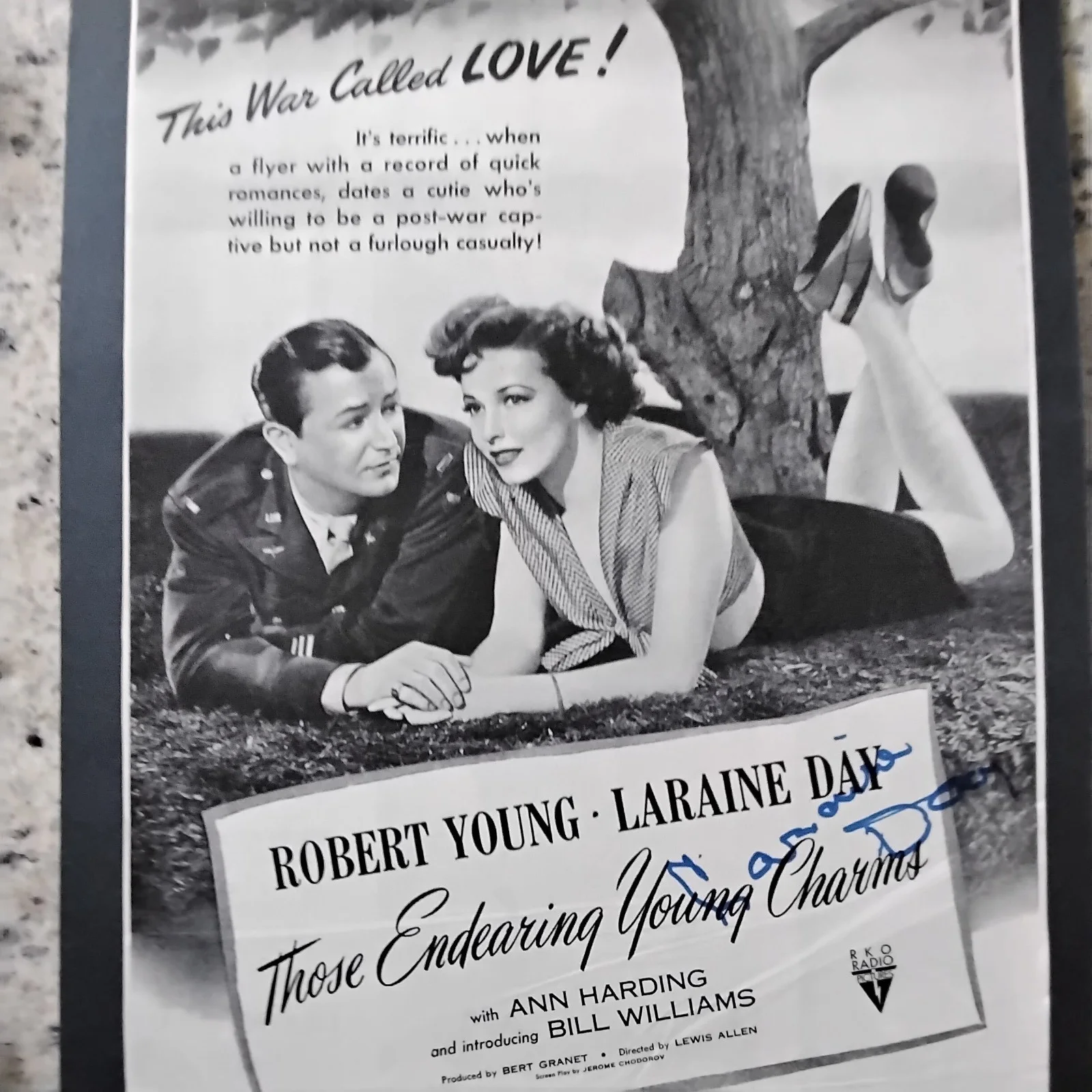 Laraine Day SIGNED 1945 Movie Ad Those Endearing Young Charms Robert Young RKO, image 2