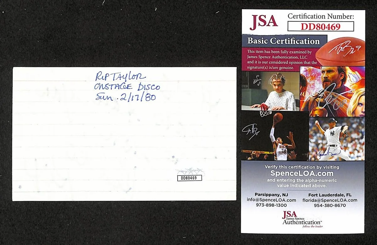 Rip Taylor Comedian Signed/Inscribed 3x5 Index Card JSA 204194, image 2