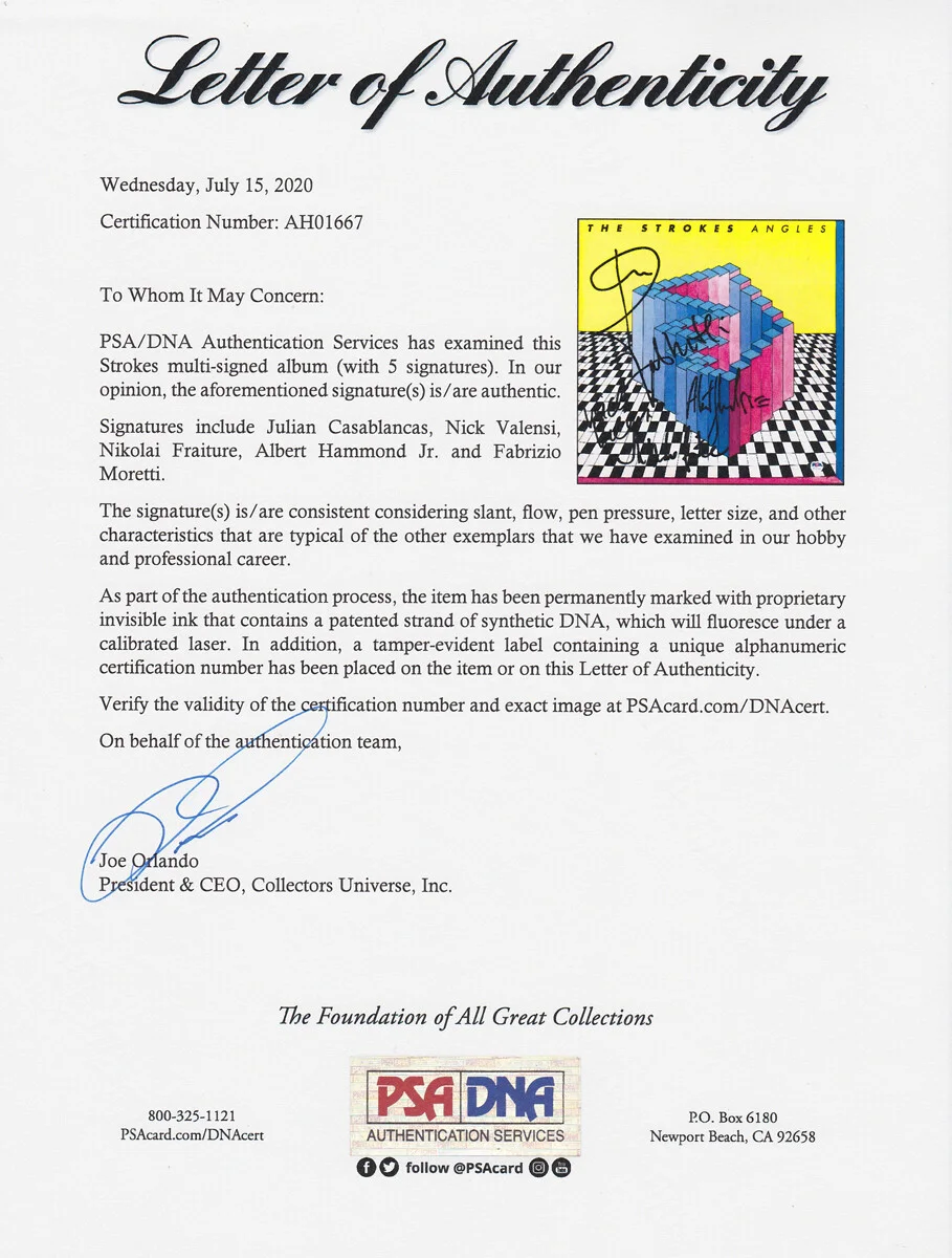 The Strokes — The Strokes Full Band Signed Autograph Angles Vinyl Record Album PSA/DNA COA, изображение 3