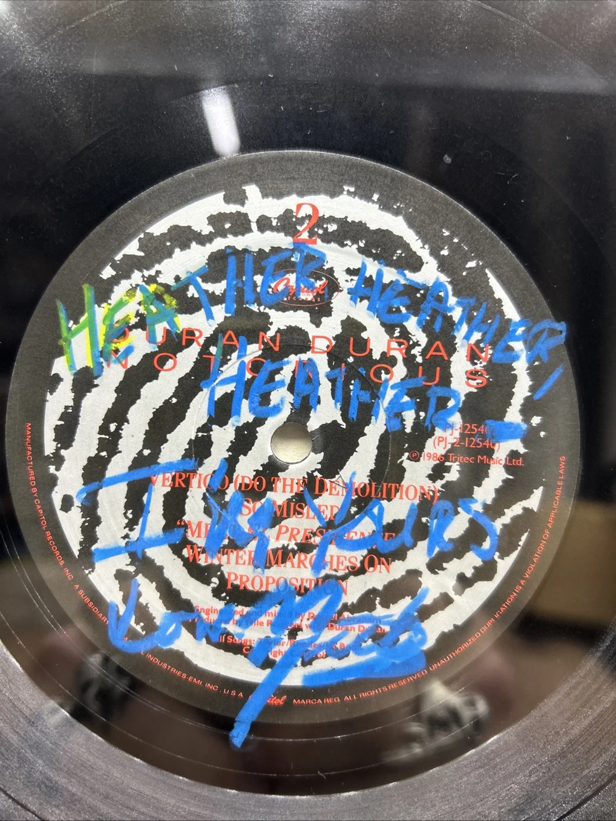 NICK RHODES — DURAN DURAN NICK RHODES SIGNED FRAMED 12” VINYL ALBUM “NOTORIOUS” REALLY COOL, image 2