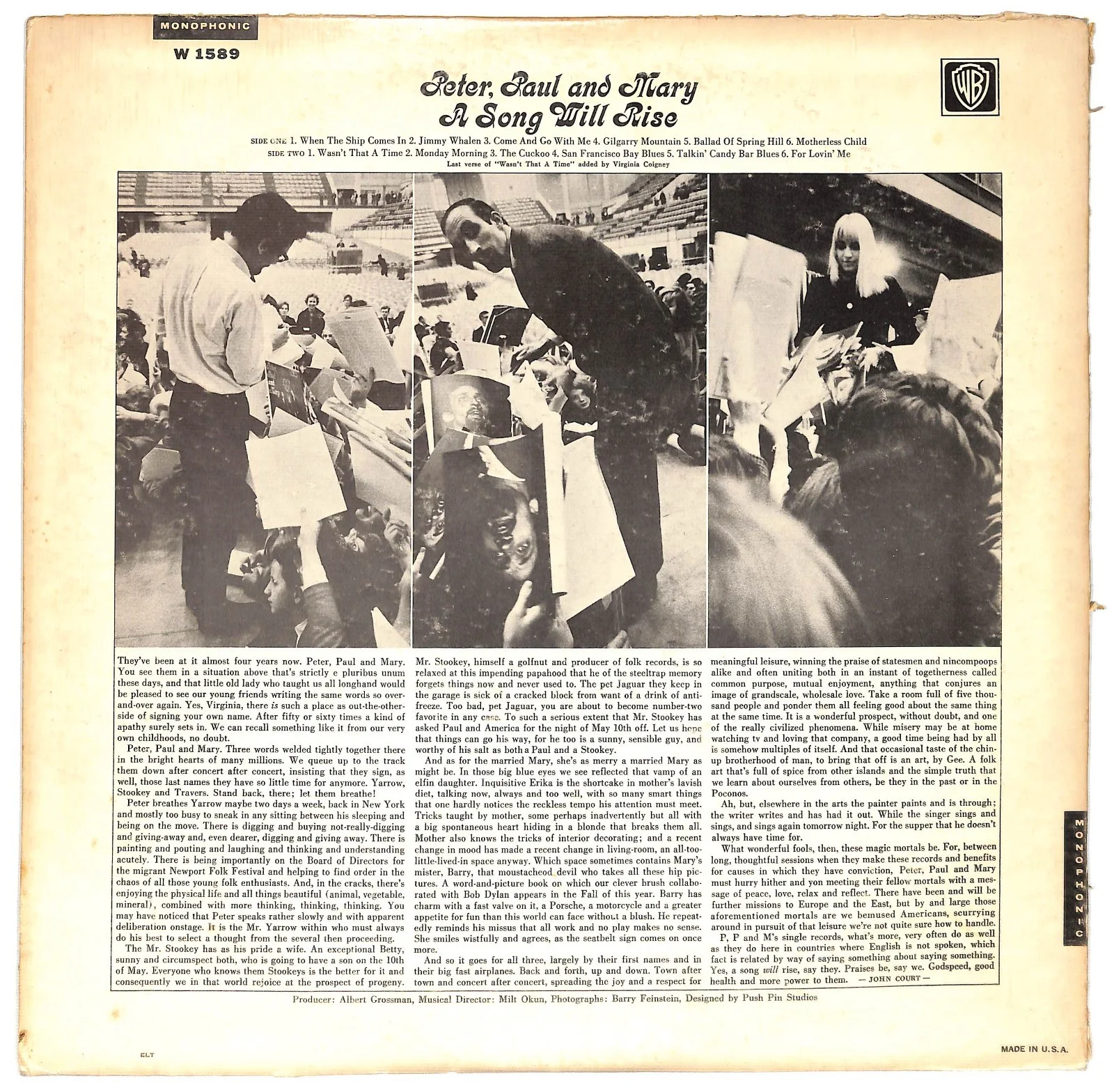 Peter Yarrow — Peter Yarrow Signed "A Song Will Rise" Peter, Paul & Mary Album JSA, image 3