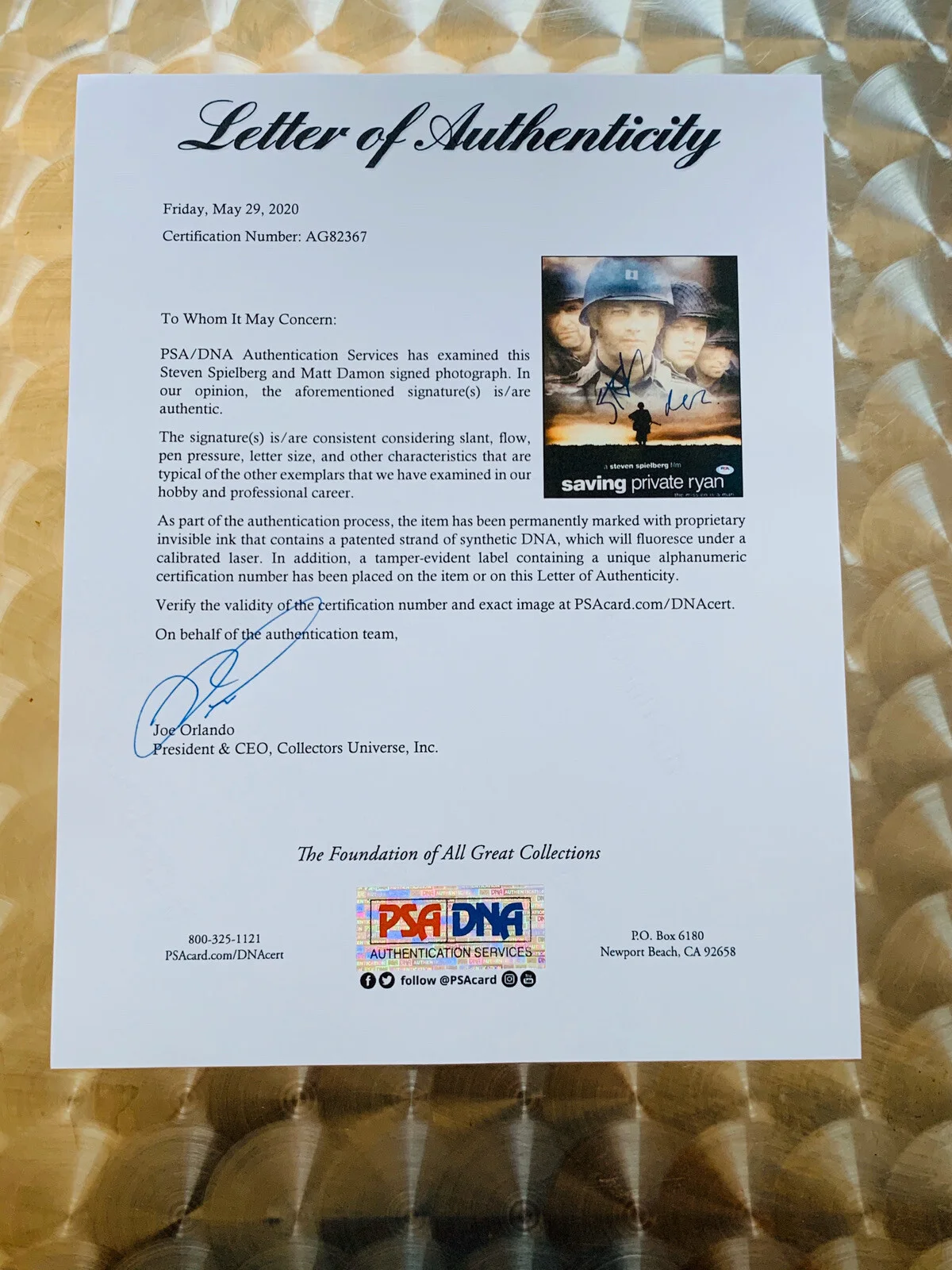 Steven Spielberg — STEVEN SPIELBERG & MATT DAMON SIGNED SAVING PRIVATE RYAN 11x14 PHOTO PSA COA, изображение 2