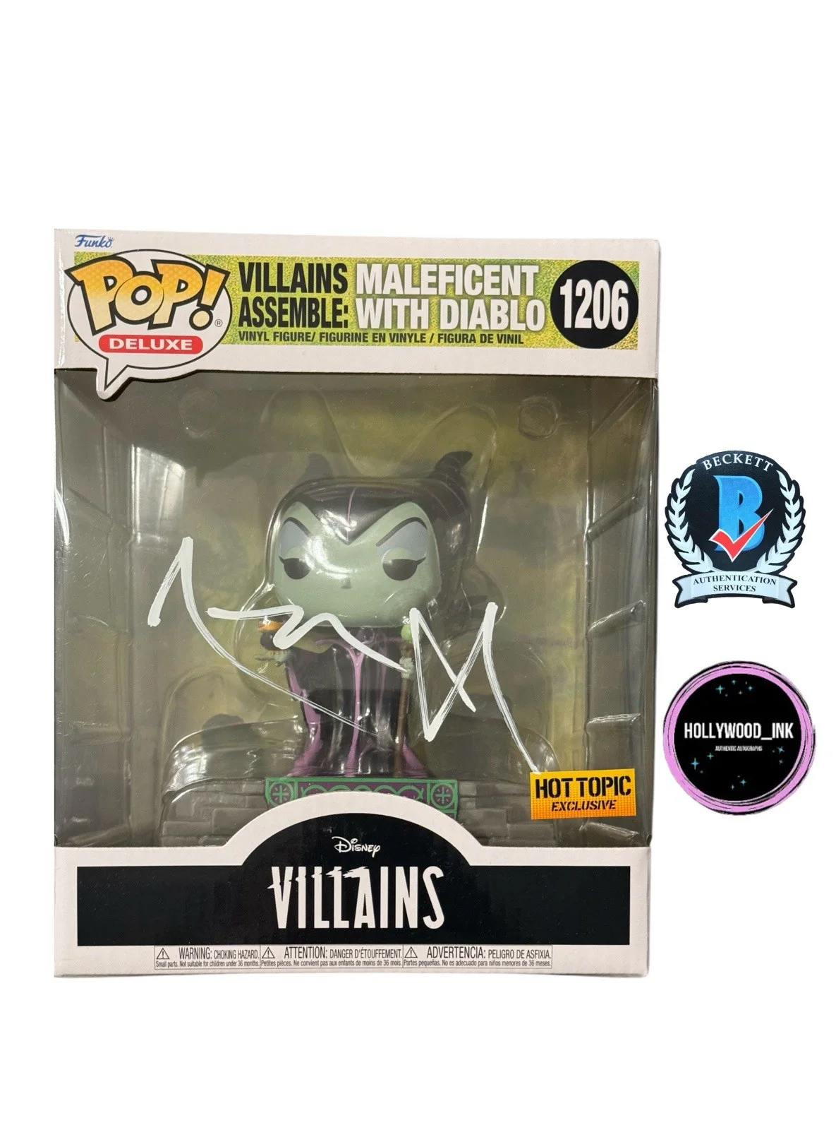 Angelina Jolie — ANGELINA JOLIE SIGNED AUTOGRAPH MALEFICENT W/DIABLO JUMBO FUNKO BECKETT BS14960