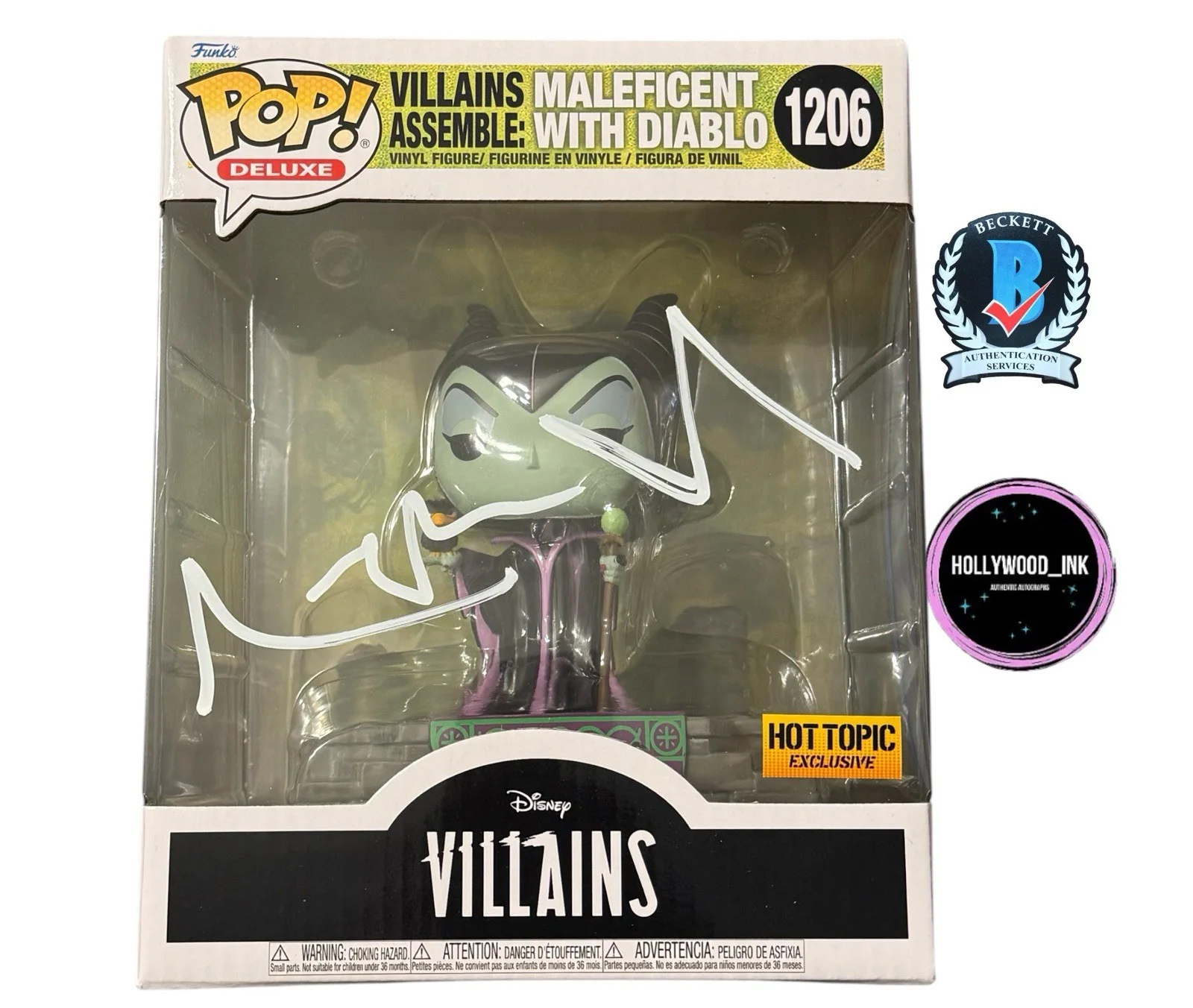 Angelina Jolie — ANGELINA JOLIE SIGNED AUTOGRAPH MALEFICENT W/DIABLO JUMBO FUNKO BECKETT BS14961