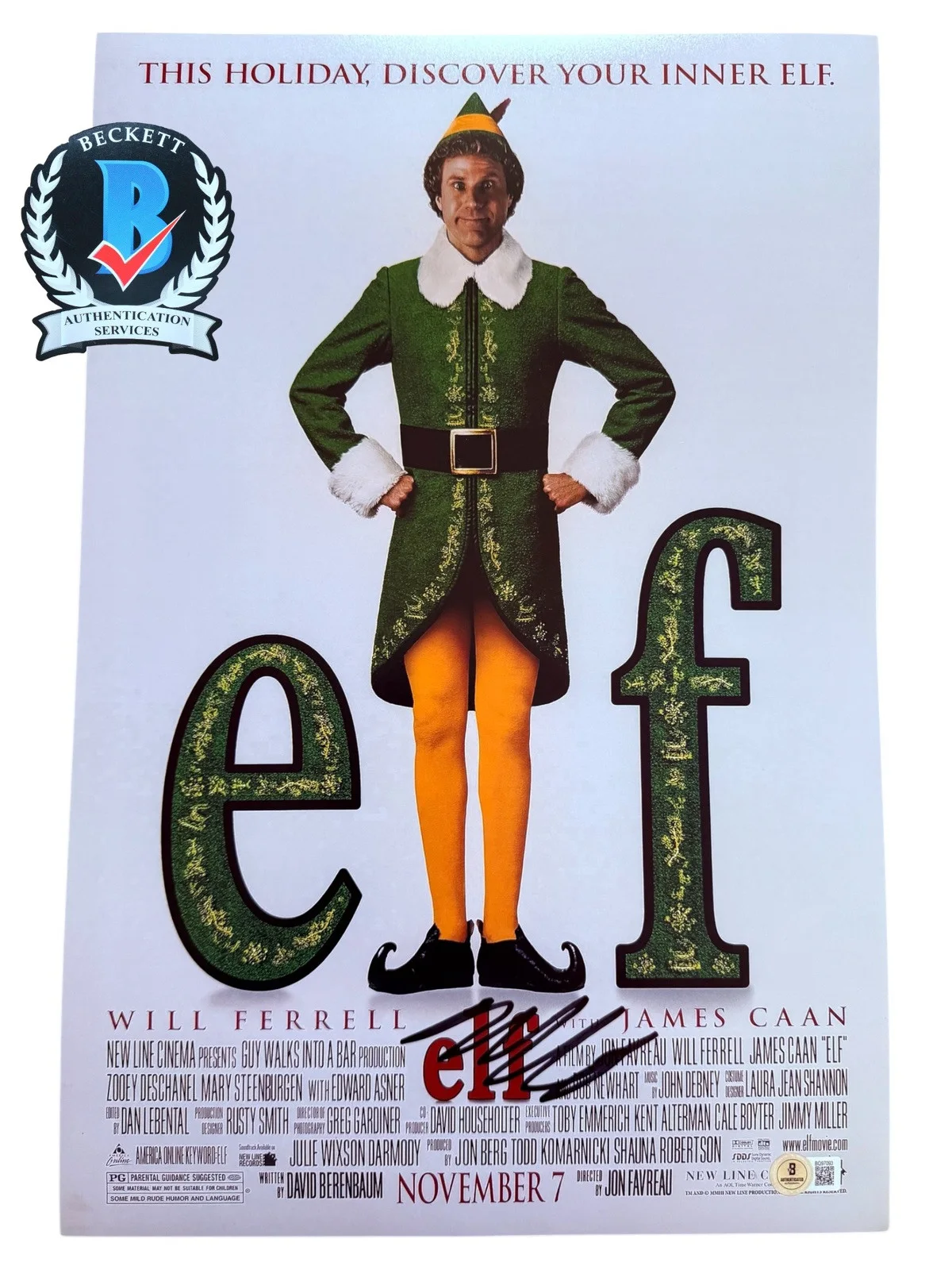 Will Ferell — WILL FERRELL “ELF” SIGNED AUTOGRAPH 12x18 MOVIE PHOTO BECKETT COA