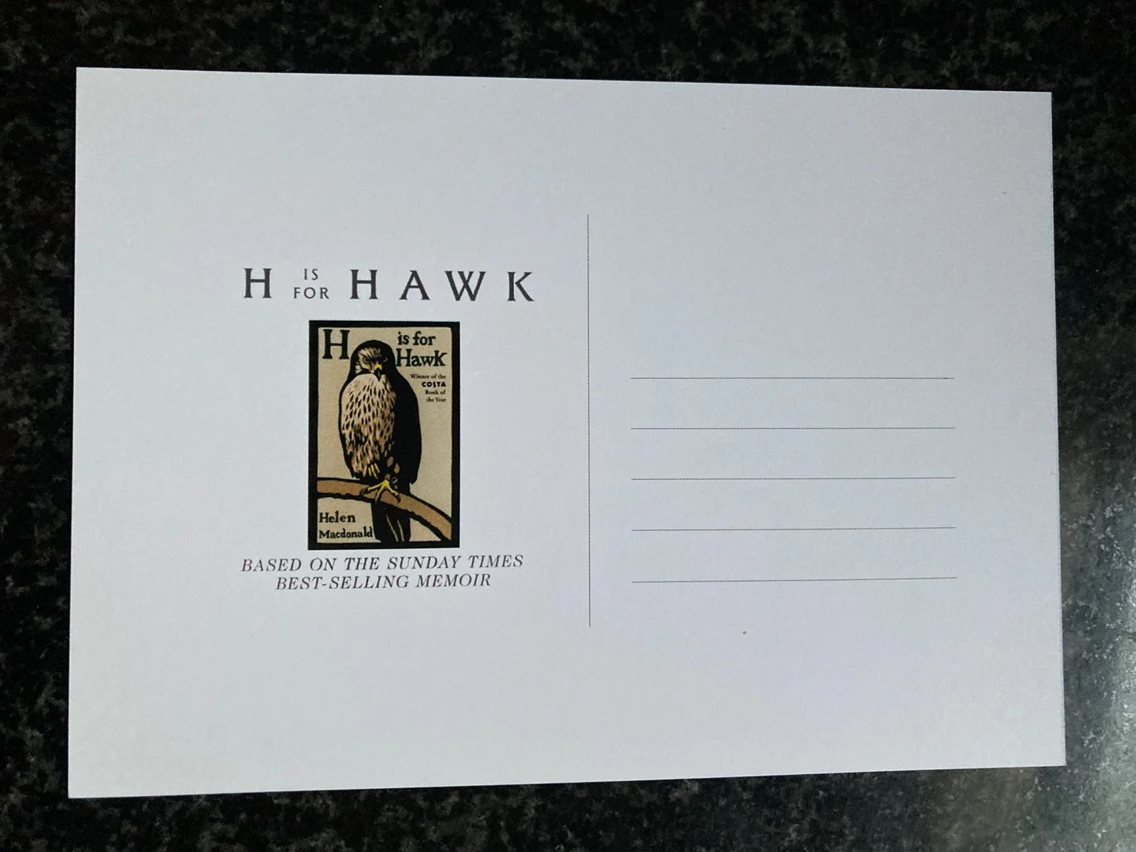 H is for Hawk promotional postcard, image 2