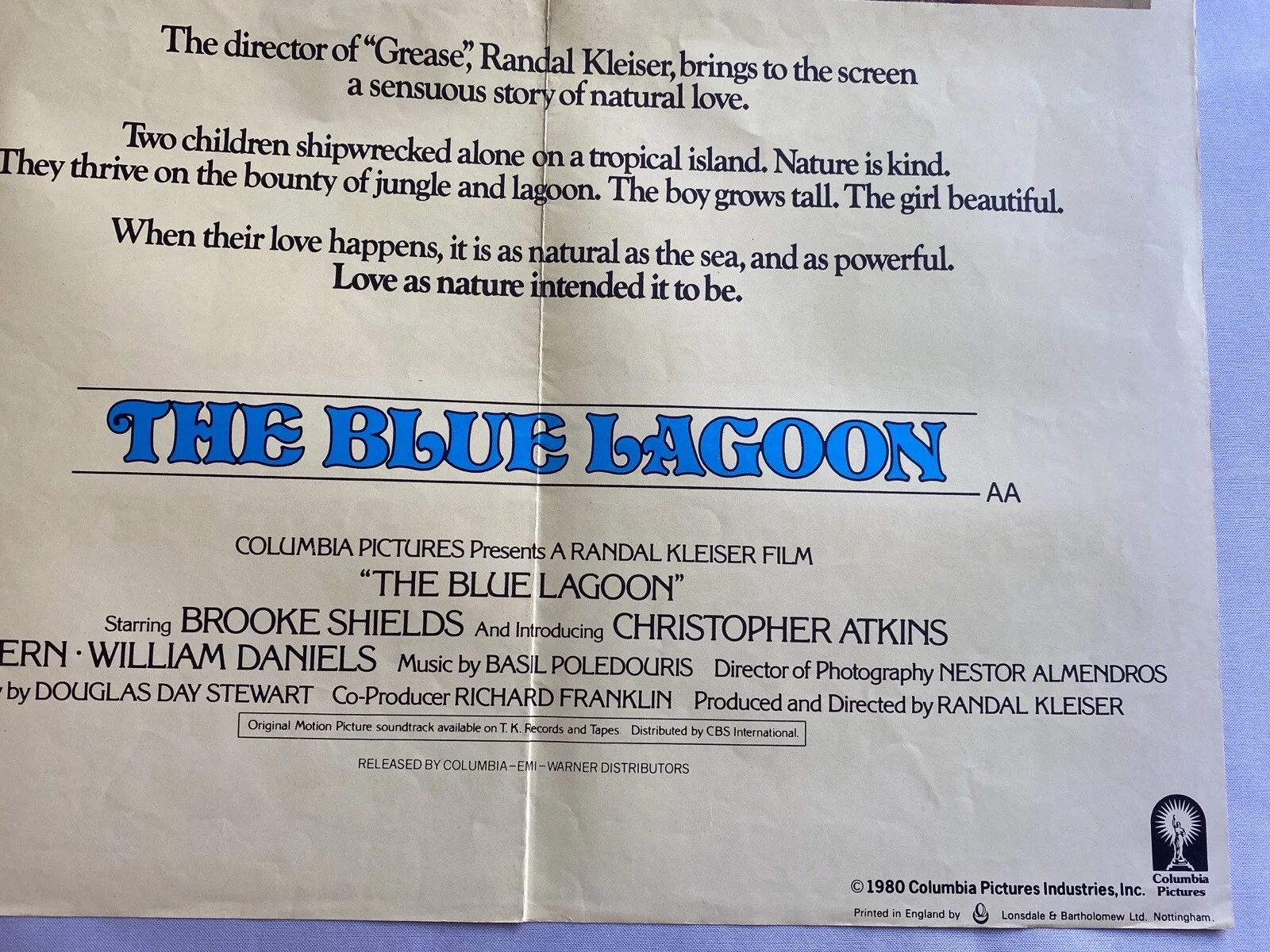 STIR CRAZY / THE BLUE LAGOON - UK QUAD - ORIGINAL VINTAGE CINEMA POSTER, изображение 2