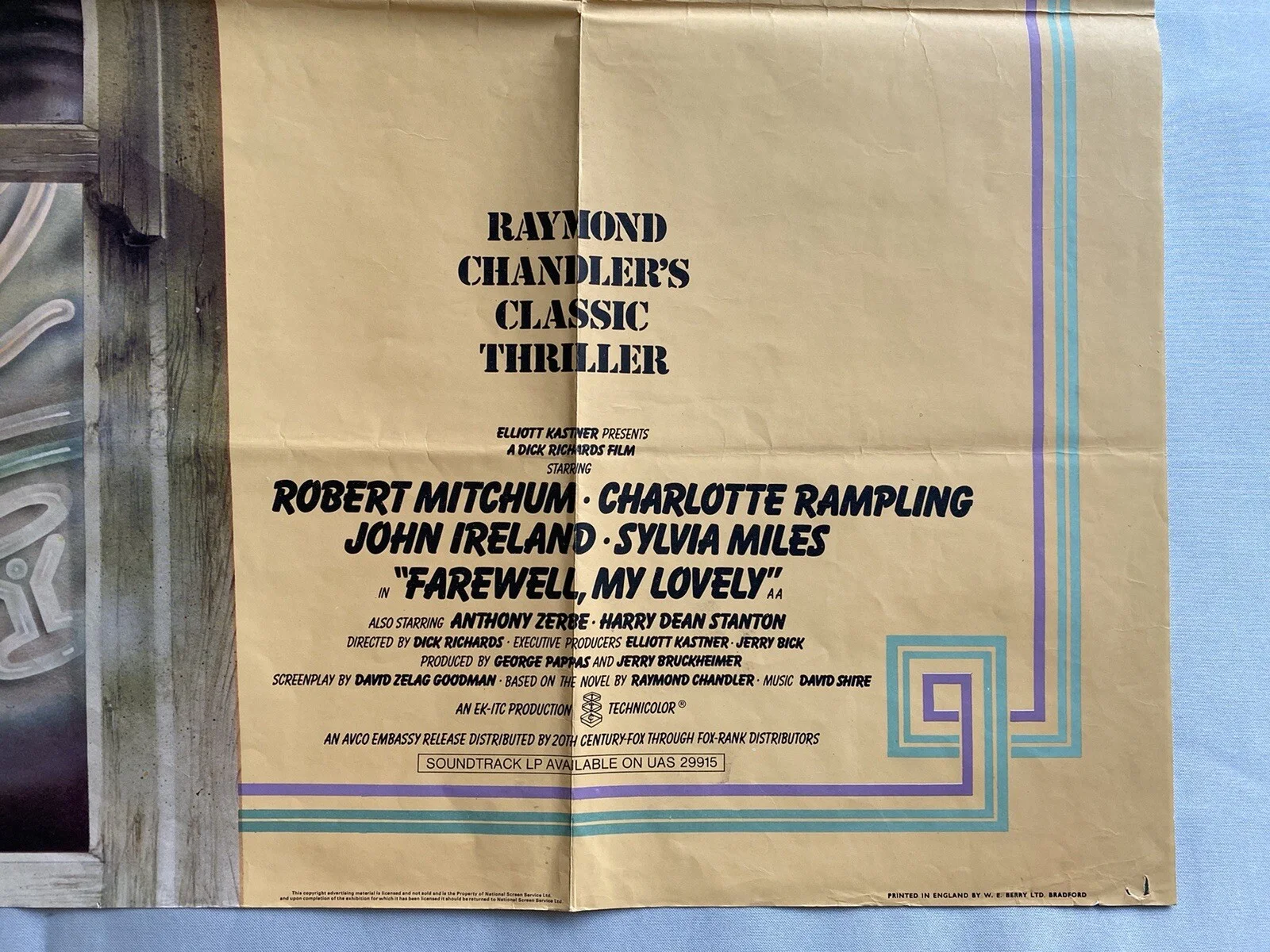FAREWELL MY LOVELY - UK QUAD (30"x 40") ORIGINAL VINTAGE CINEMA POSTER 1975, изображение 2